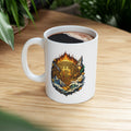 Bitcoin Coffee Mug Crypto Art Mug Fire & Water Bitcoin Design Cryptocurrency Gift BTC Lover Coffee Cup 11 oz.
