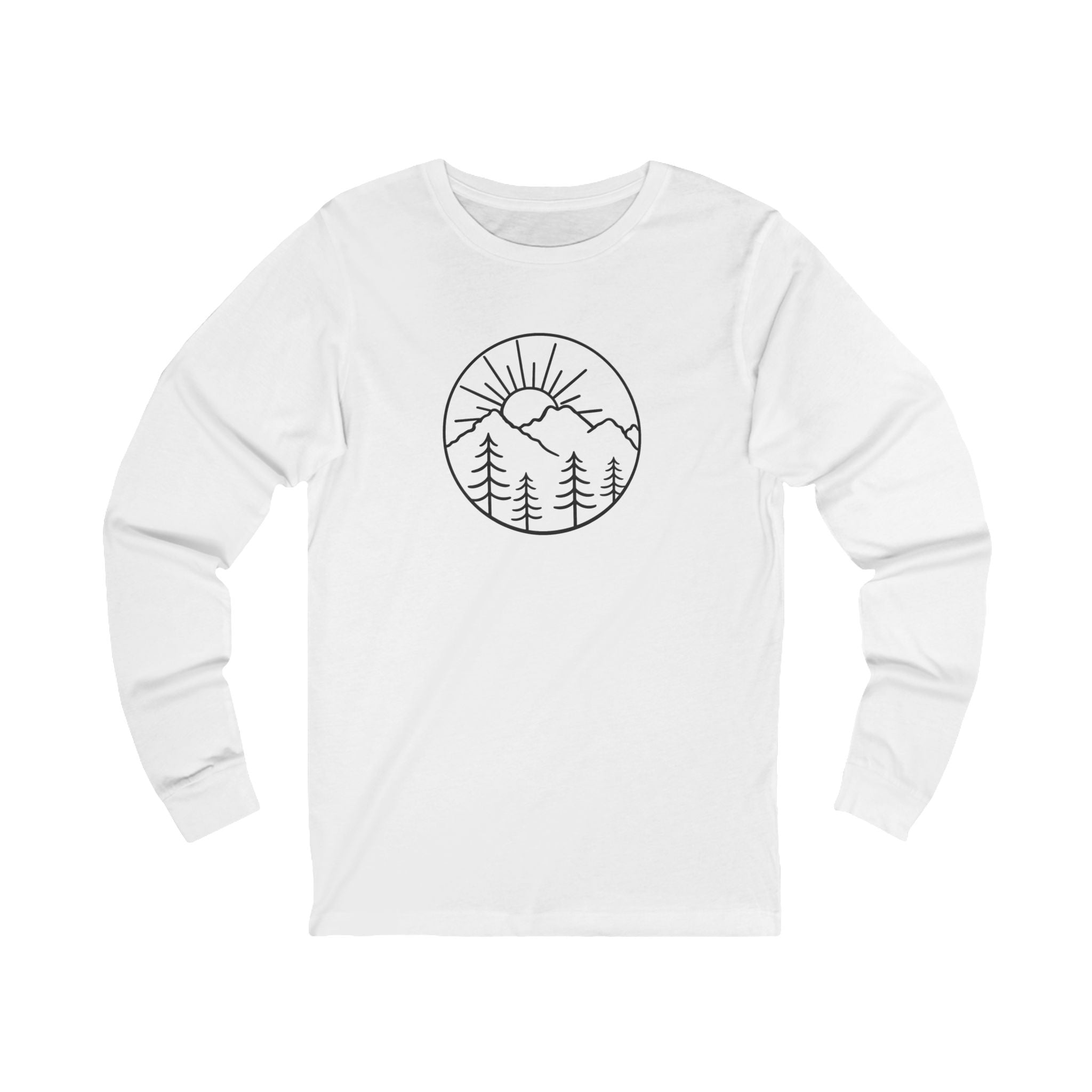 Mens Hiking Long Sleeve Shirt Minimalist Mountain Graphic Tee Outdoor Nature Shirt Camping Trail Gift for Him 7 colors 100% cotton