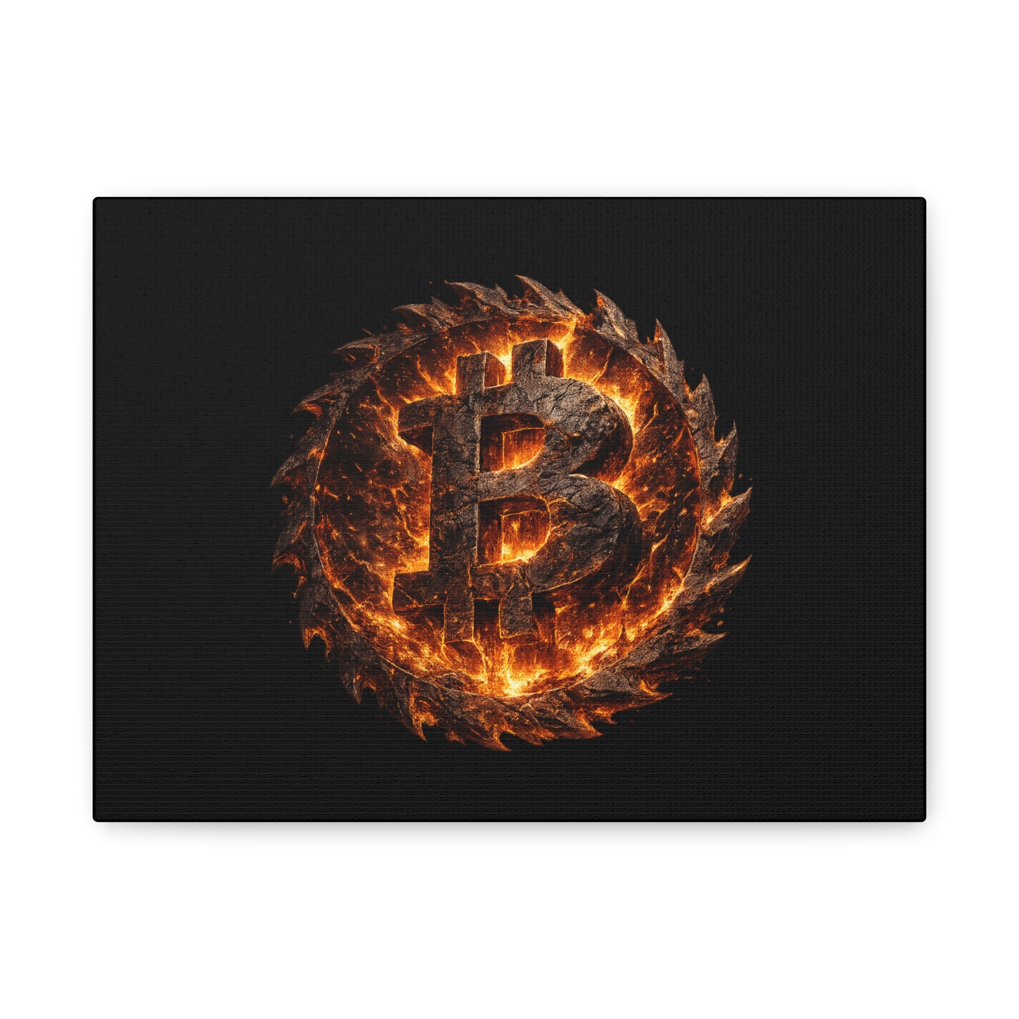 Fiery Bitcoin Emblem Canvas Bitcoin Wall Art 12 x 9