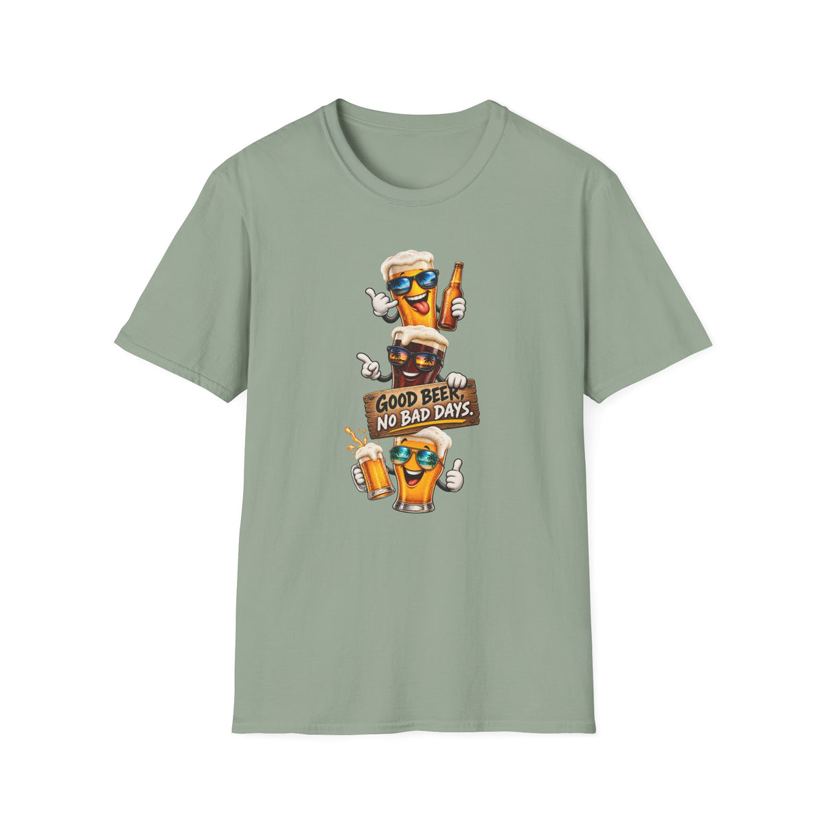 Satsandtripes.com Good Beer No Bad Days T-Shirt – Funny Beer Lover Graphic Tee Sage