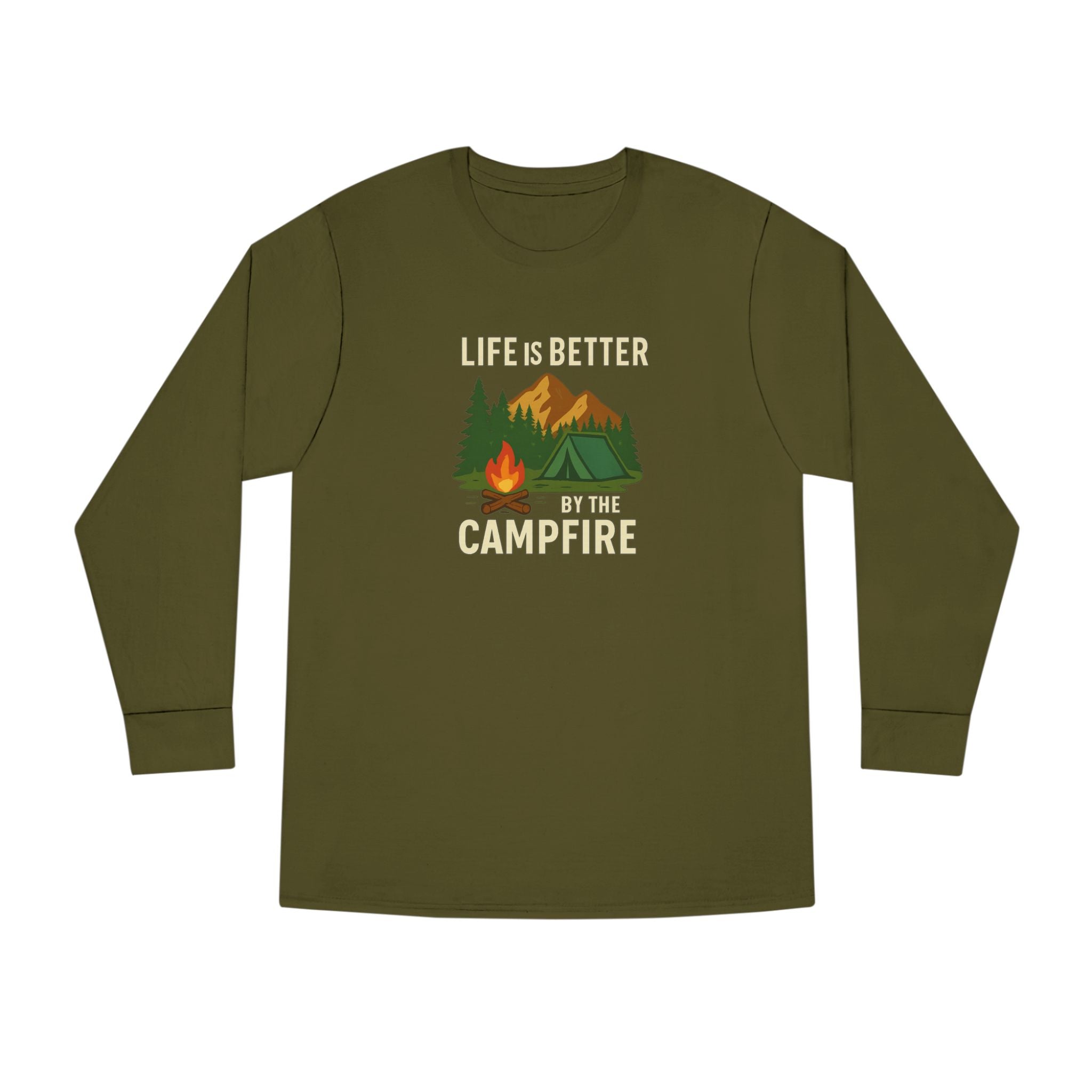 Life Is Better By The Campfire Long Sleeve Tee Camping Graphic Nature Shirt 5 colors 100% cotton