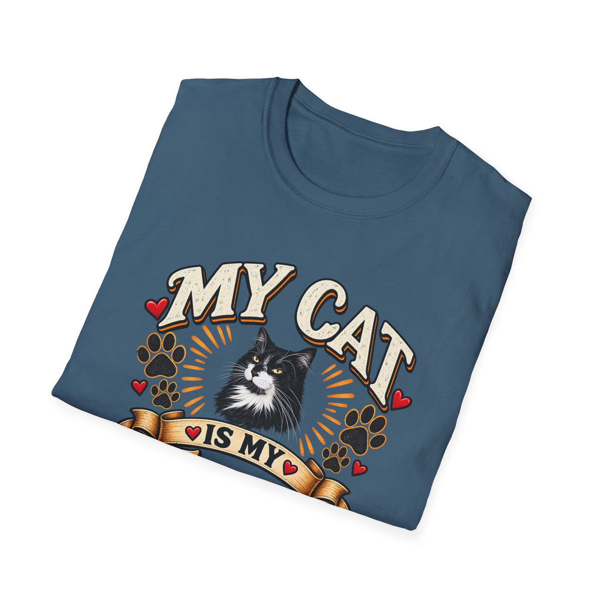 SatsandStripes.com My Cat Is My Favorite Person Personalized Softstyle® T-Shirt – Custom Pet Photo Cat Lover Shirt Indigo Blue Folded