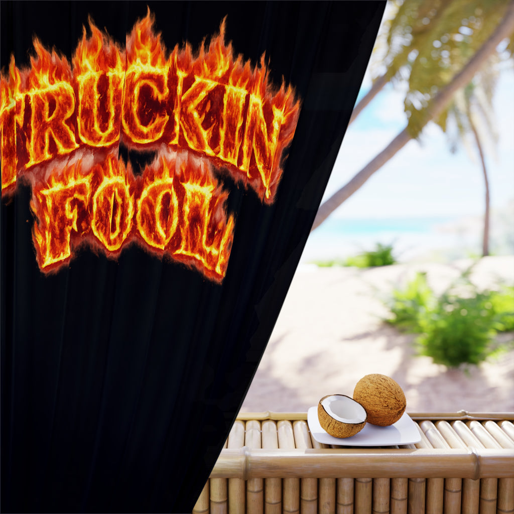 Truckin Fool Fire Blackout Curtain Truck Driver Decor Flame Text Window Panel Man Cave Garage Curtain 50" × 84"