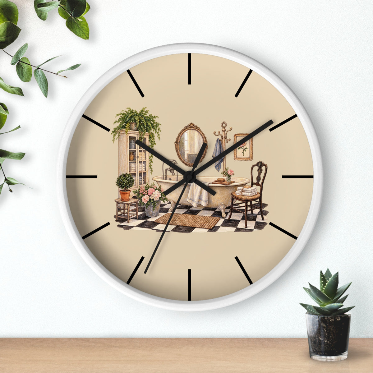 SatsandStripes.com Vintage Bathroom Wall Clock – French Country Bathtub Décor Silent 10" Clock