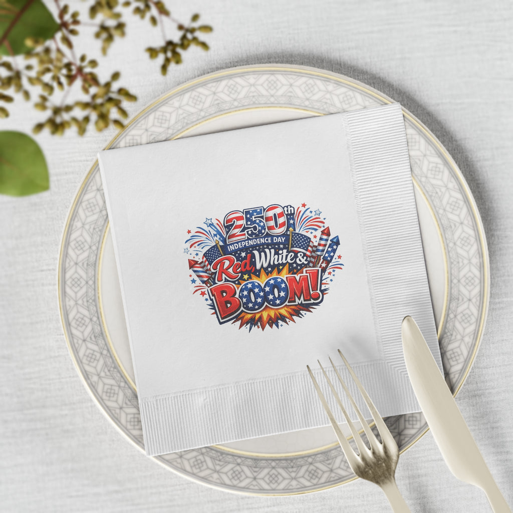 Red White & Boom Napkins USA 250th Anniversary Napkins 4th of July Patriotic Decor America 250 Celebration (50 or 100 Count) 2 sizes
