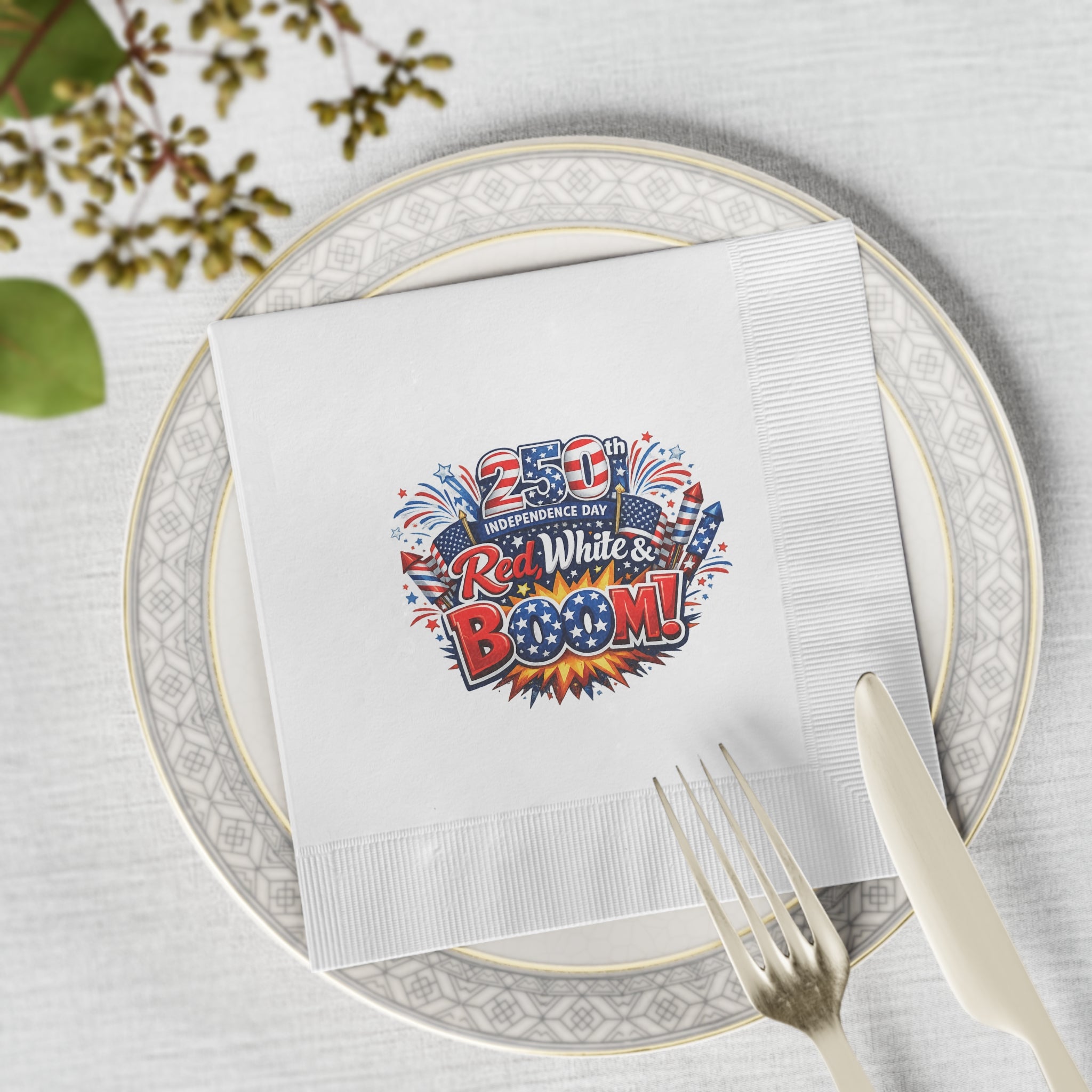 Red White & Boom Napkins USA 250th Anniversary Napkins 4th of July Patriotic Decor America 250 Celebration (50 or 100 Count) 2 sizes
