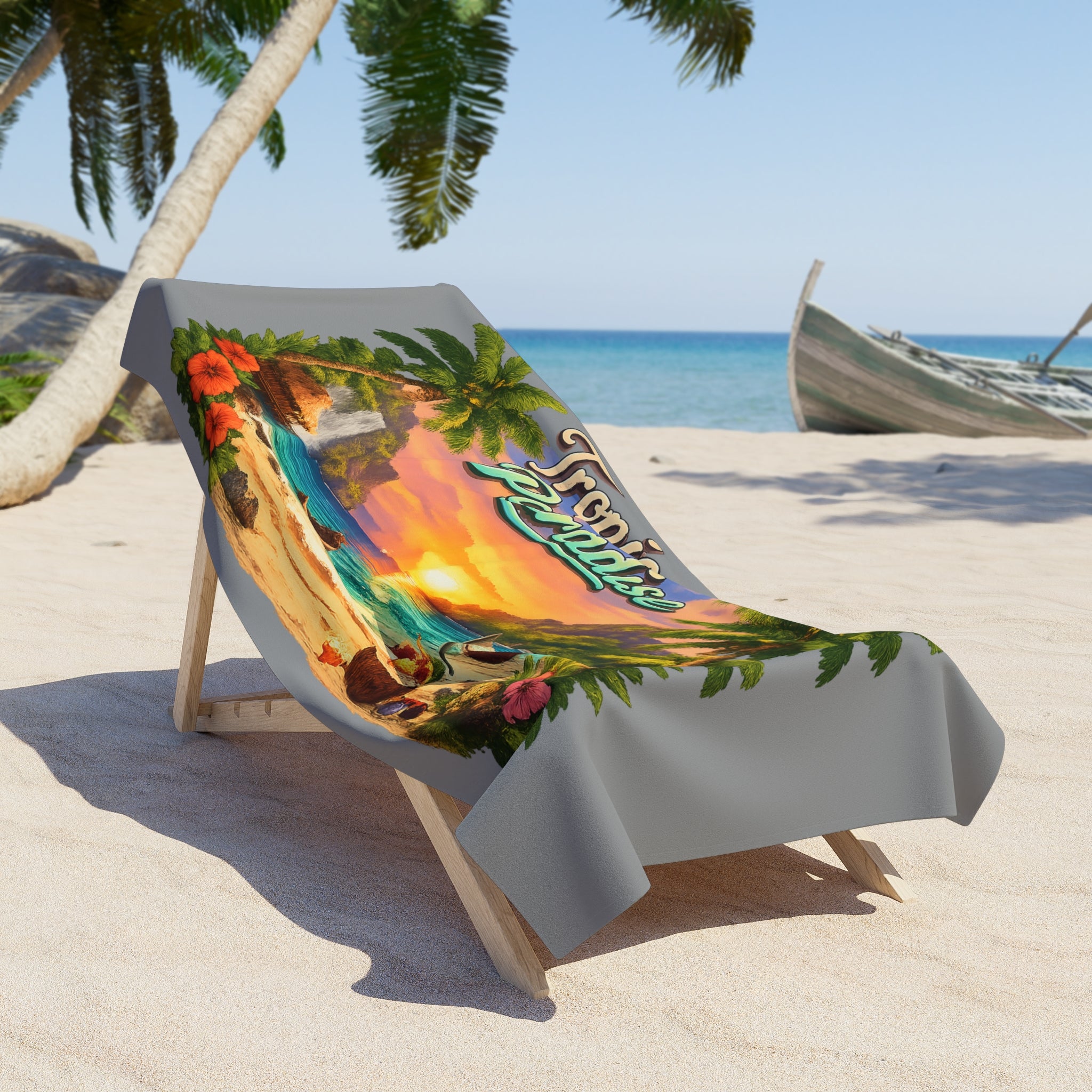 Tropisches Sonnenuntergang Palmen Strandtuch Vintage Hawaiianisches Paradies 2 Größen