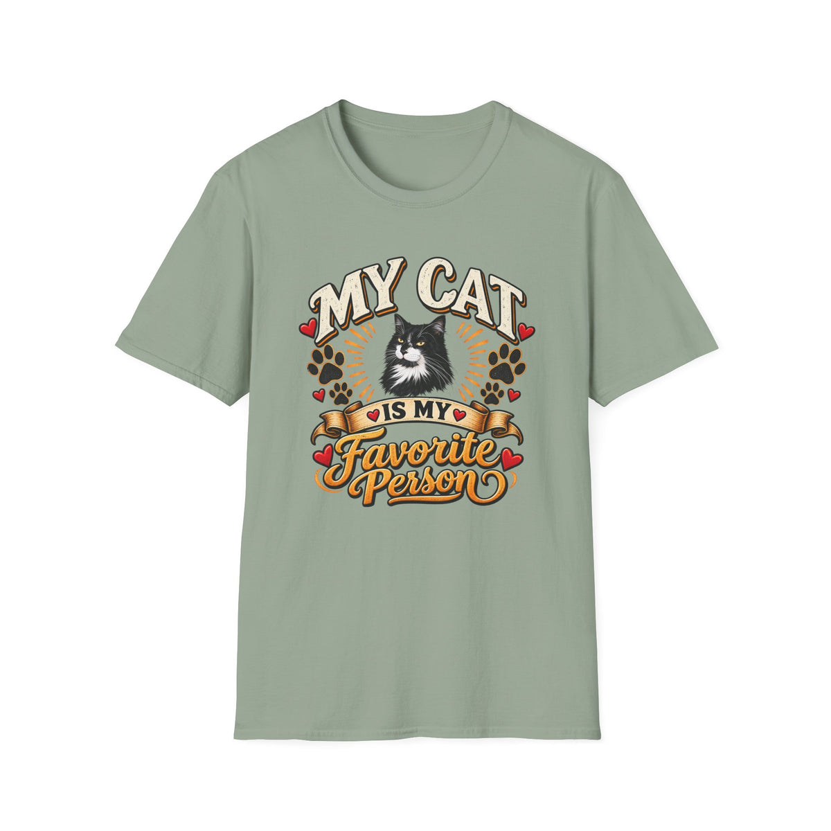 SatsandStripes.com My Cat Is My Favorite Person Personalized Softstyle® T-Shirt – Custom Pet Photo Cat Lover Shirt Sage