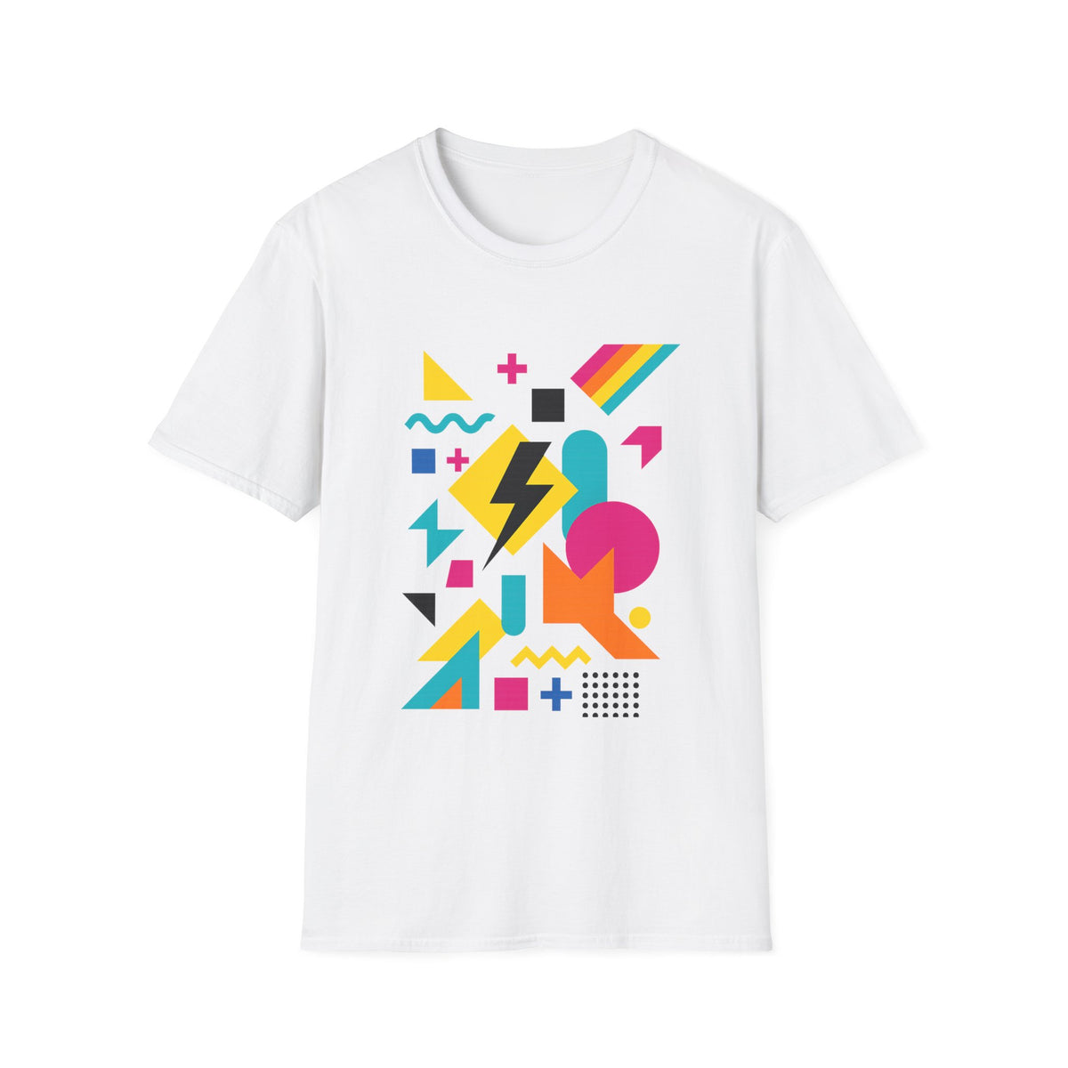 Colorful Geometric Print Softstyle® T-Shirt Graphic Tee Casual Wear Street Style Gift Idea White