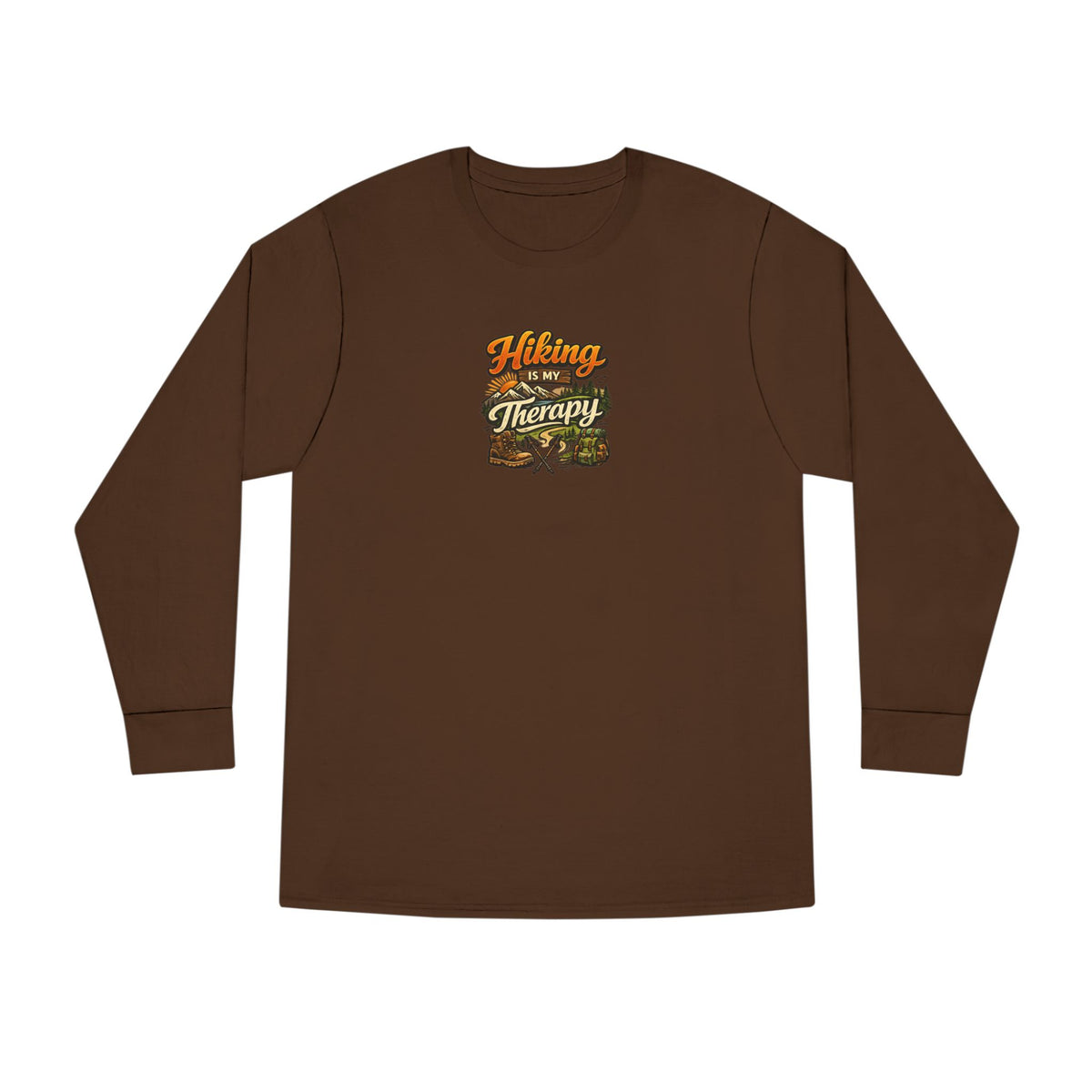 Women's Hiking Is My Therapy Long Sleeve Shirt Funny Hiking Tee Outdoor Nature Lover Gift Camping Trail Top 7 colors 100% cotton