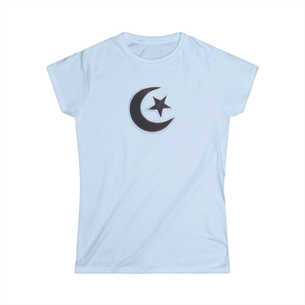 Womens Crescent Moon and Star T-Shirt Soft Graphic Tee 5 colors 100% cotton