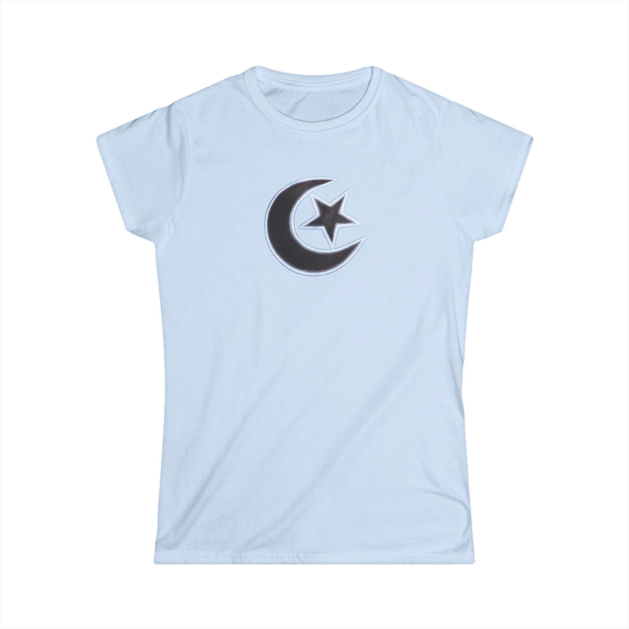 Womens Crescent Moon and Star T-Shirt Soft Graphic Tee 5 colors 100% cotton