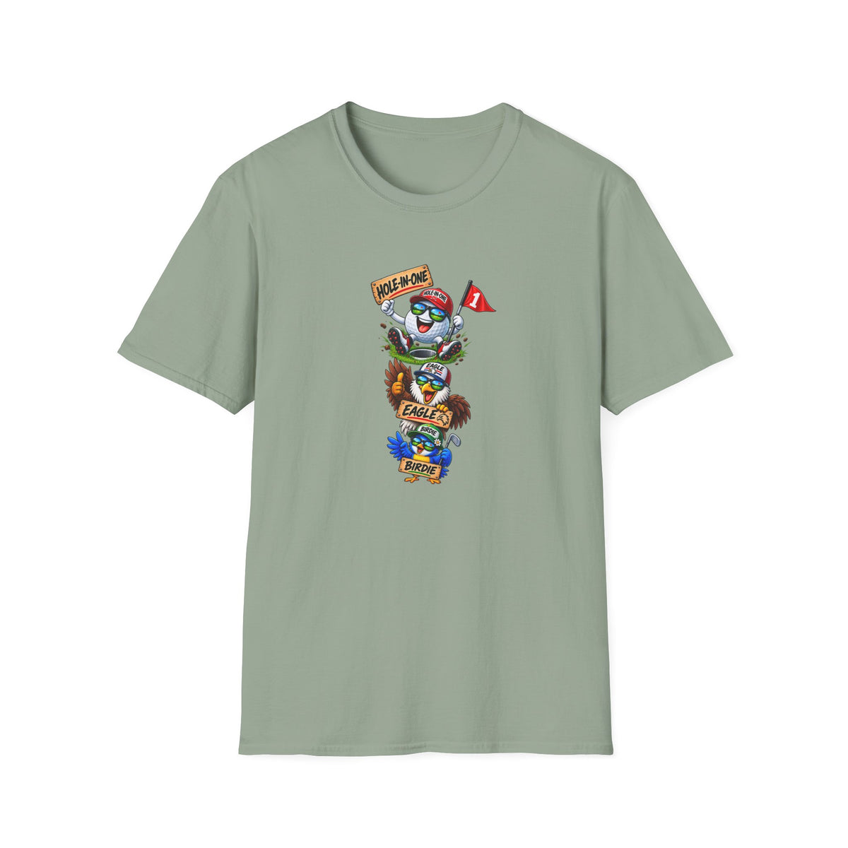 SatsandStripes.com Hole-In-One, Eagle & Birdie Funny Golf T-Shirt – Golfer Graphic Tee Sage