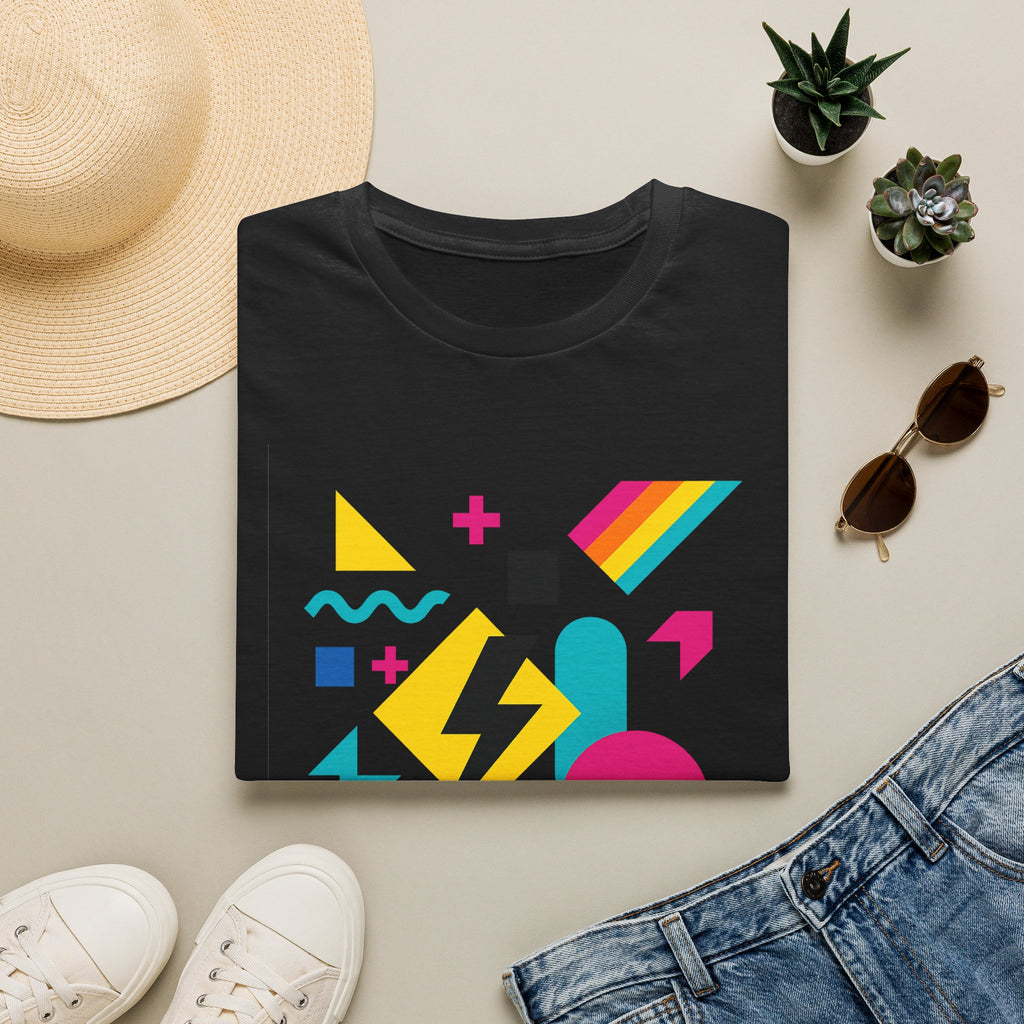 Colorful Geometric Print Softstyle® T-Shirt Graphic Tee Casual Wear Street Style Gift Idea Black Folded