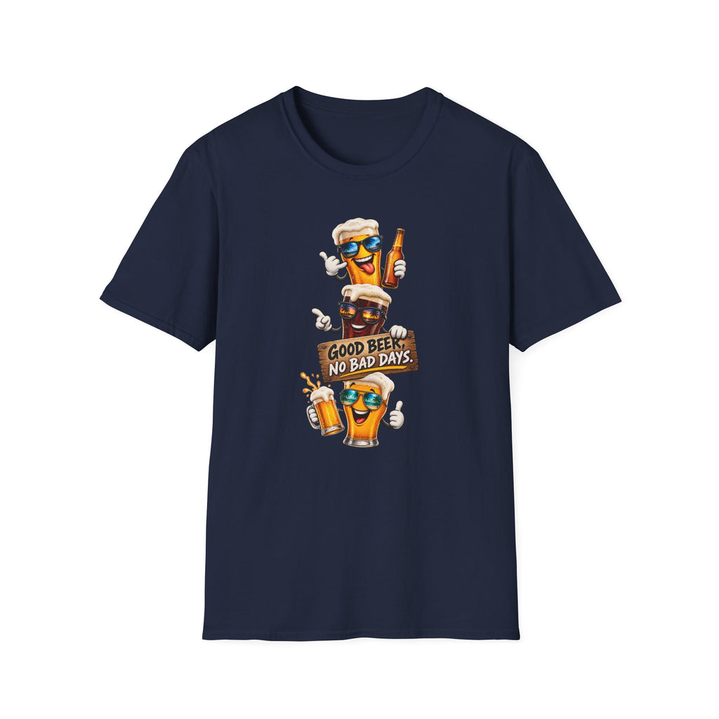 Satsandtripes.com Good Beer No Bad Days T-Shirt – Funny Beer Lover Graphic Tee Navy