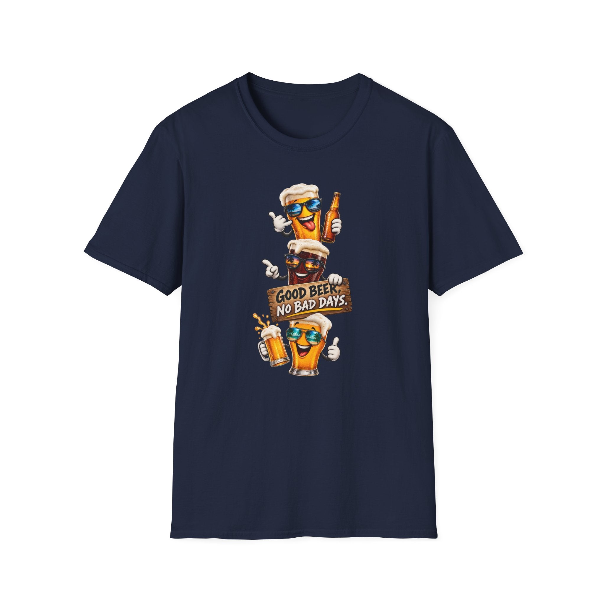 Satsandtripes.com Good Beer No Bad Days T-Shirt – Funny Beer Lover Graphic Tee Navy