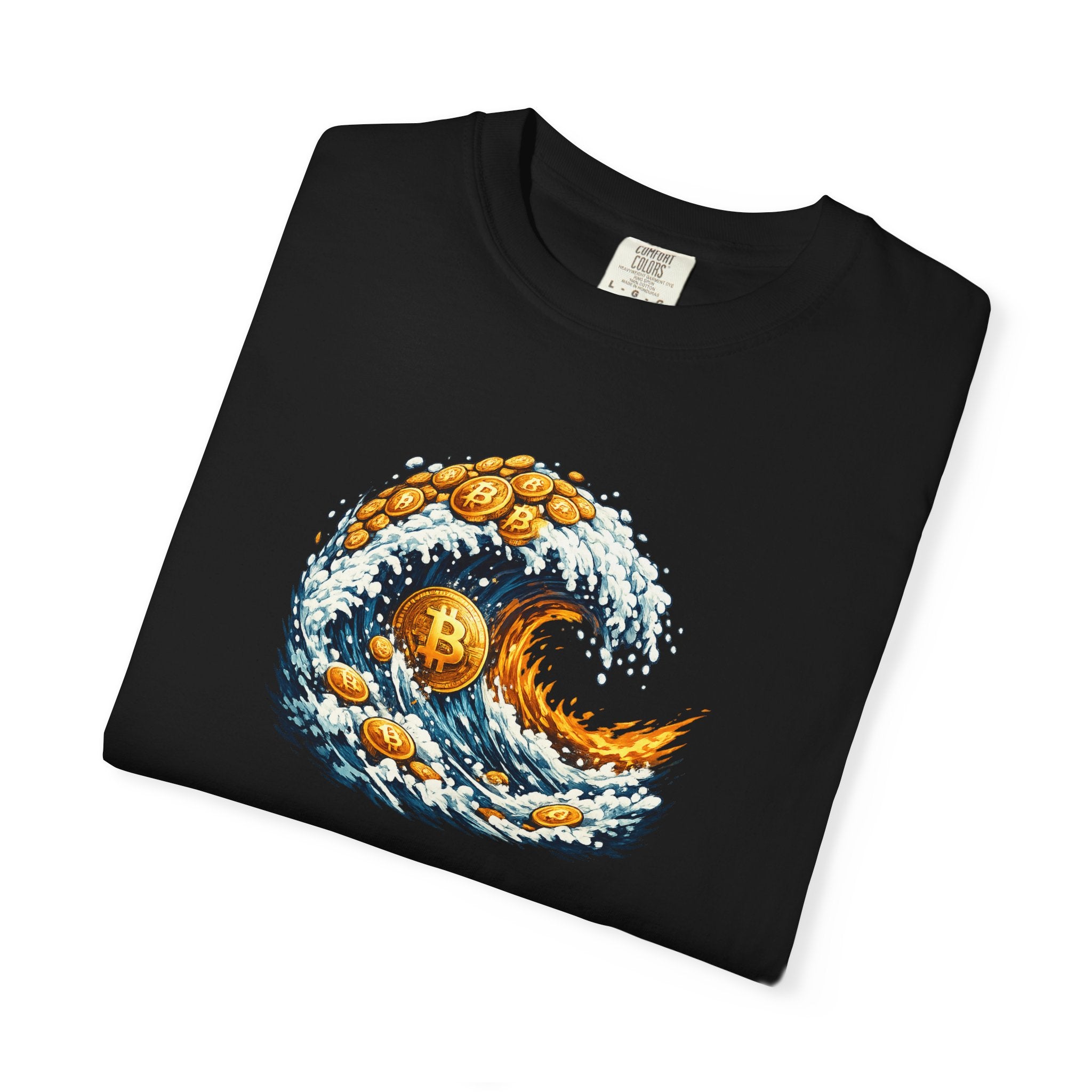 Bitcoin Tidal Wave T-Shirt Futuristic Crypto Graphic Tee Bitcoin Art Shirt Crypto Gift for Him 12 colors 100% cotton