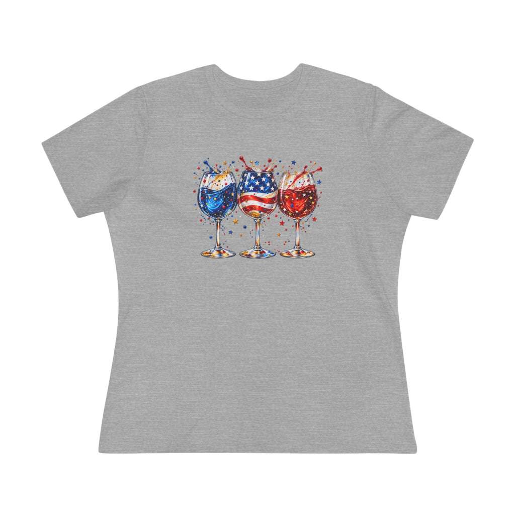 SatsandStripes.com Patriotic Wine Glass Women's T-Shirt – Red White & Blue USA Graphic Tee Grey