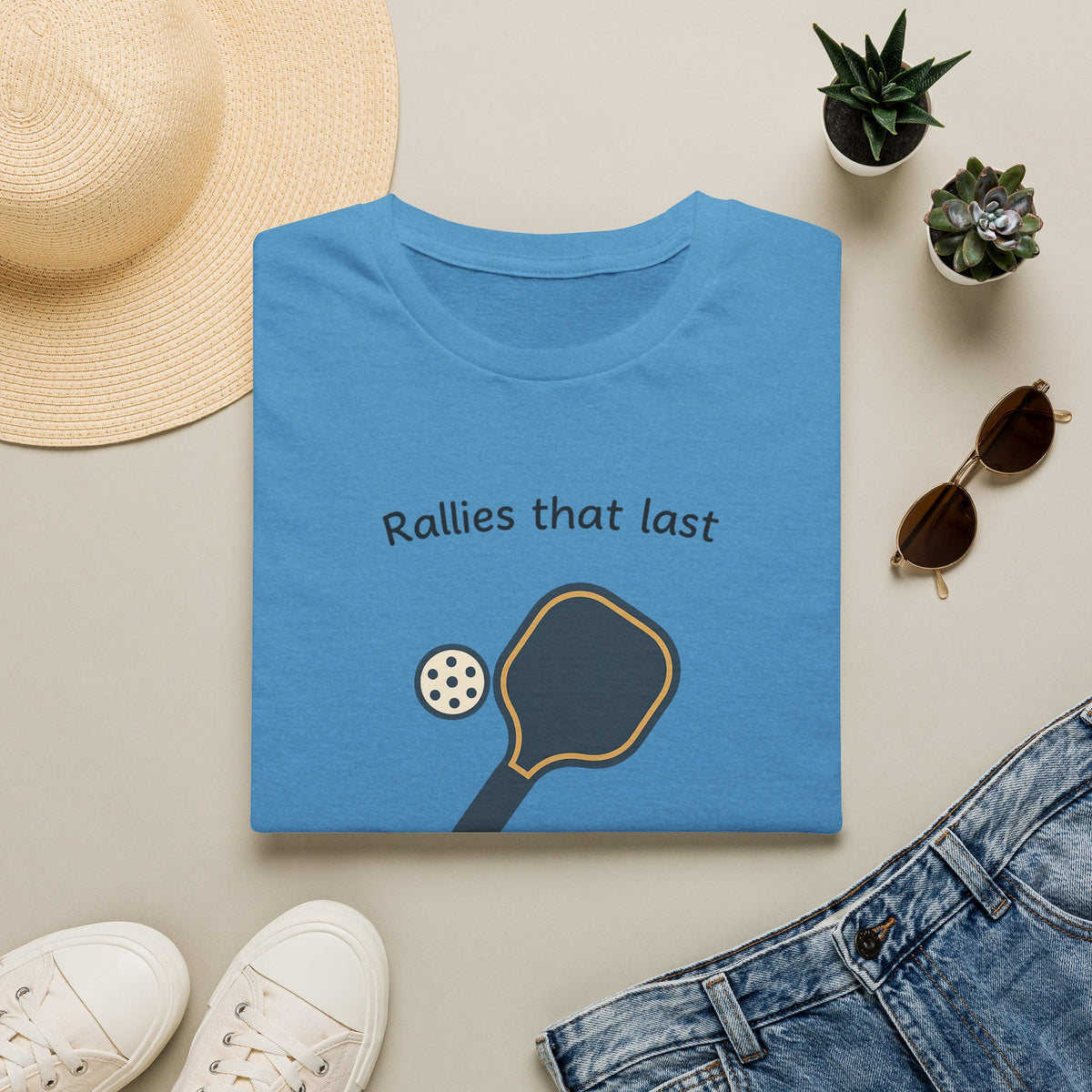 Sats and Stripes Pickleball Friends Forever T-Shirt Tee Rallies That Last Friendships That Last Longer Blue Folded