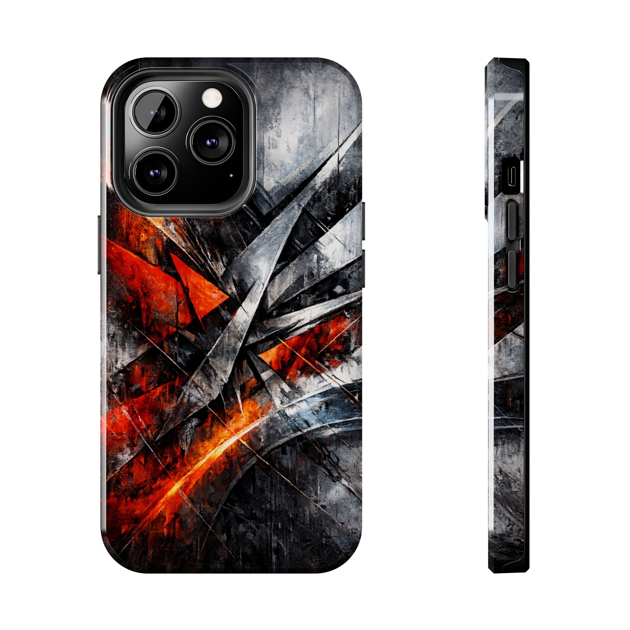 Abstrakte Rot-Schwarze Handyhülle Geometrisches Armor-Design Stoßfeste Hülle iPhone & Samsung