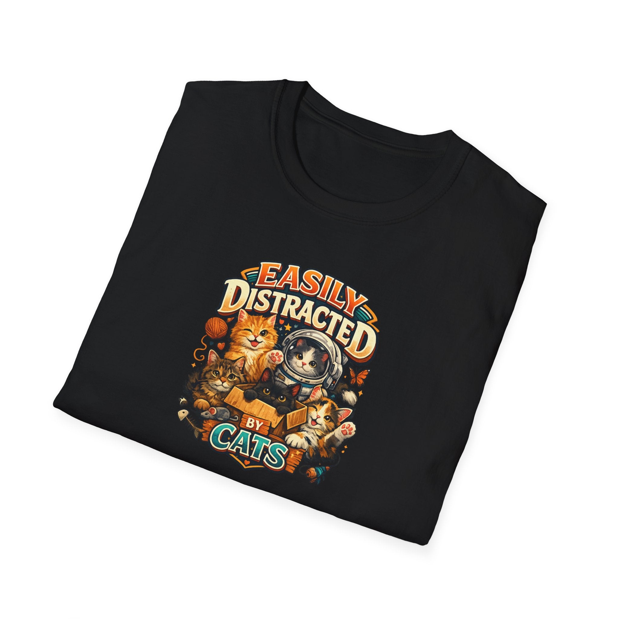 Easily Distracted by Cats TShirt Cute Cat Lover Shirt Funny Cat Mom Tee Cozy Pet Lover Gift 7 colors 100% cotton