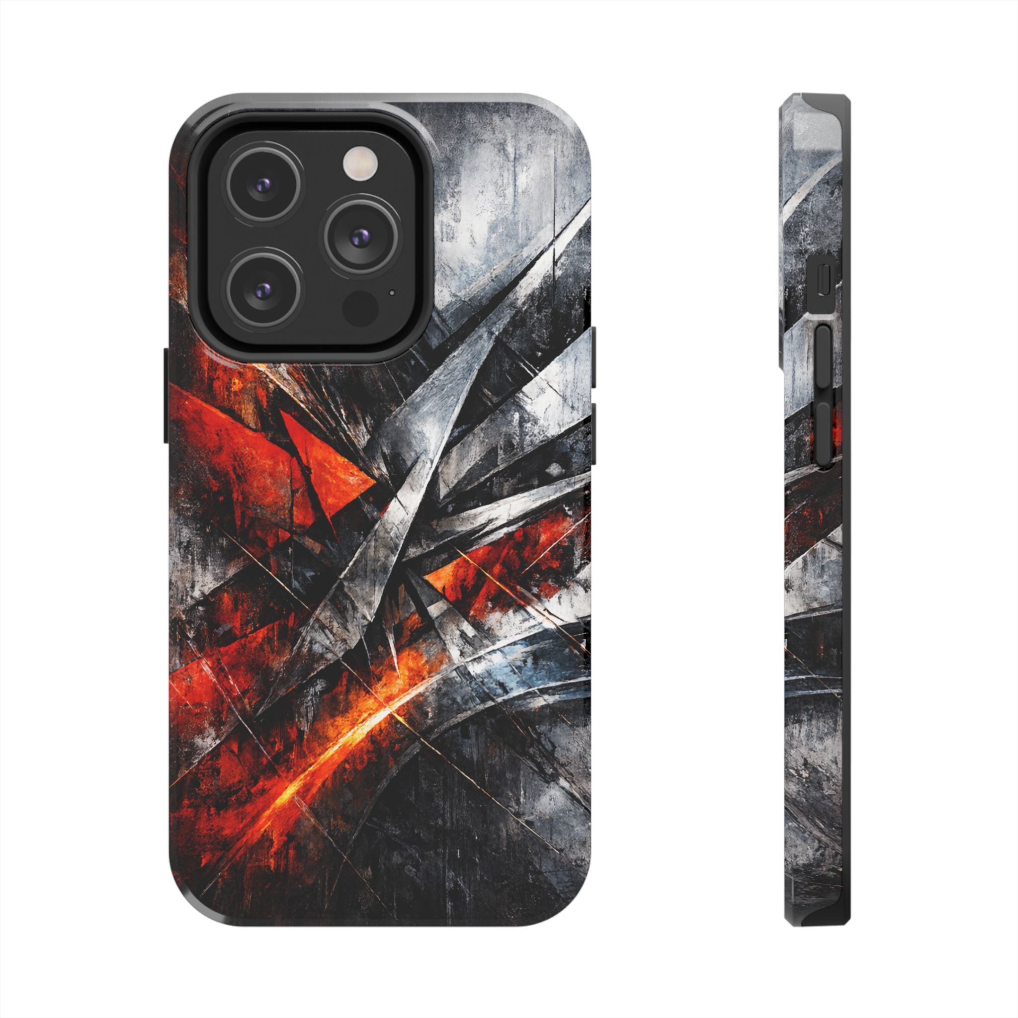 Abstrakte Rot-Schwarze Handyhülle Geometrisches Armor-Design Stoßfeste Hülle iPhone & Samsung