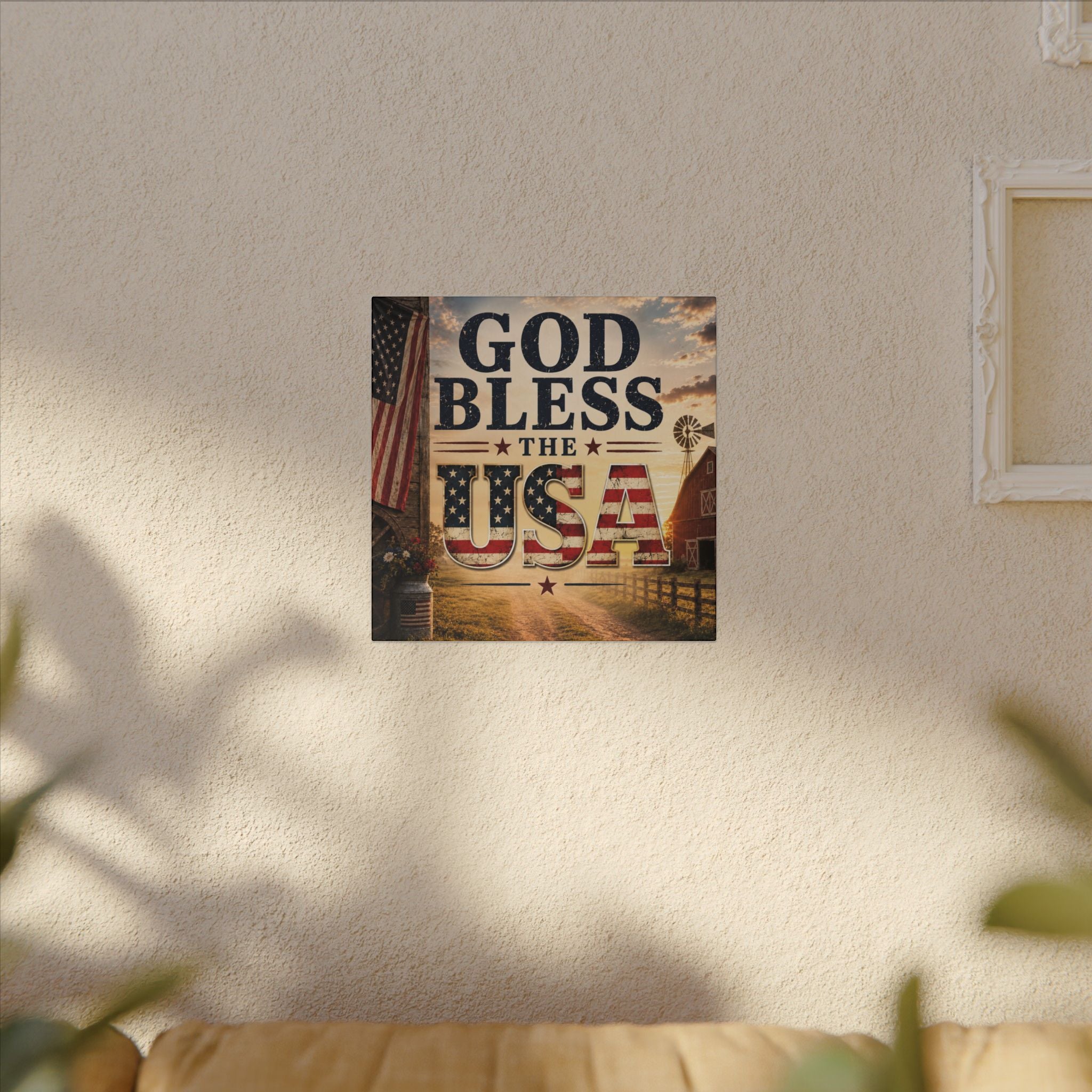 God Bless the USA 14" x 14" Patriotic Canvas Wall Art