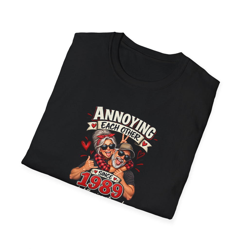Personalized Annoying Each Other Since [Year] T-Shirt – Funny Couples Anniversary Gift – Custom Year Husband & Wife Tee Black Folded