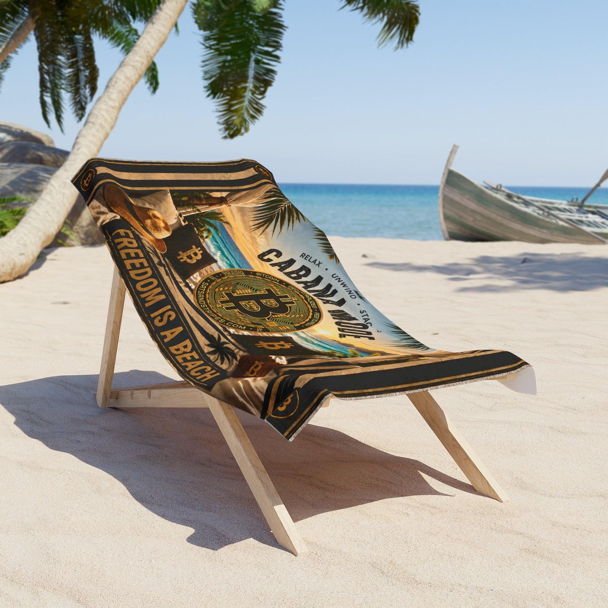 Sats and Stripes Bitcoin Cabana Beach Towel Cabana Mode “Relax • Unwind • Stack Sats” 30" x "60