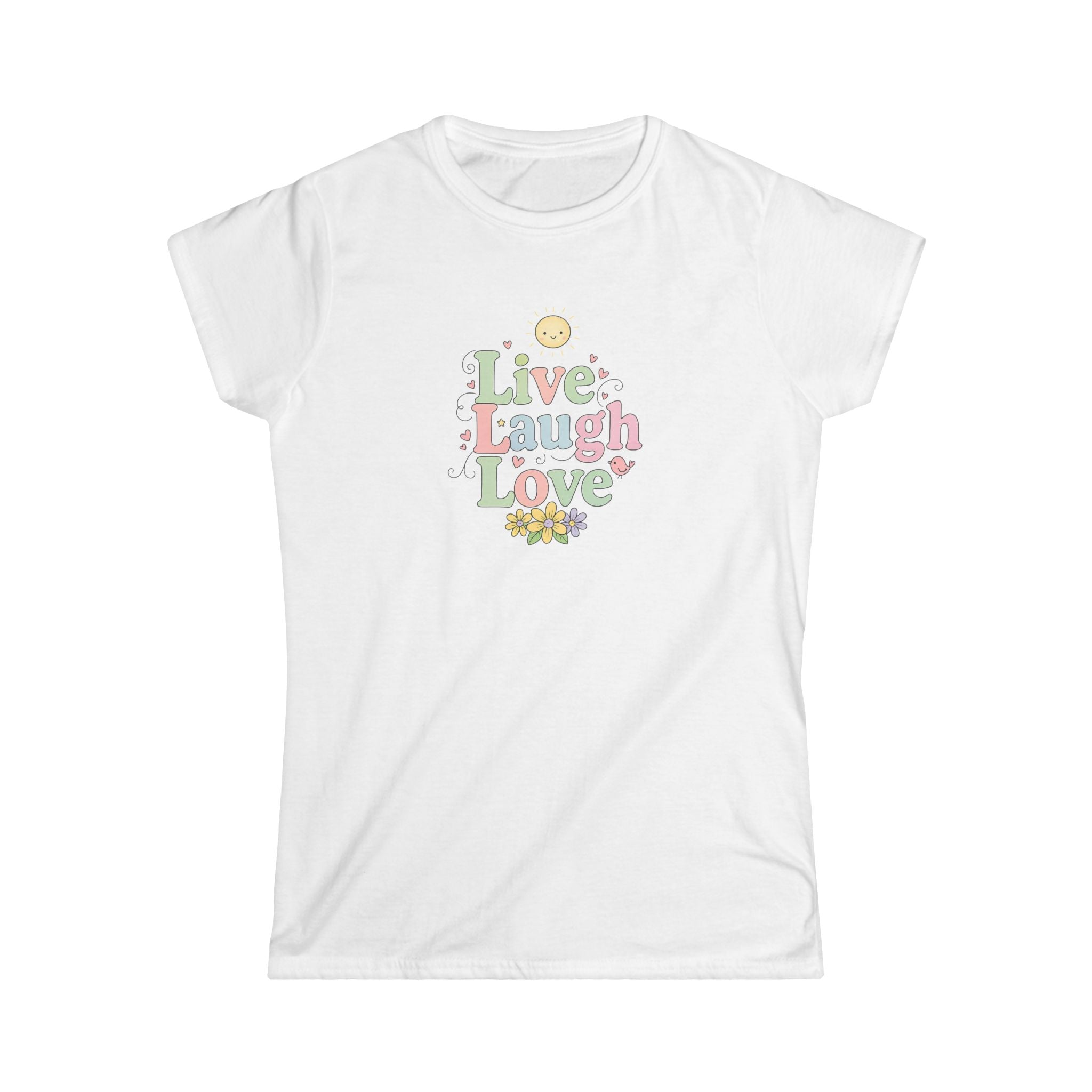 Cute ''Live Laugh Love'' T-Shirt for Women Positive Quote Tee 4 colors 100% cotton