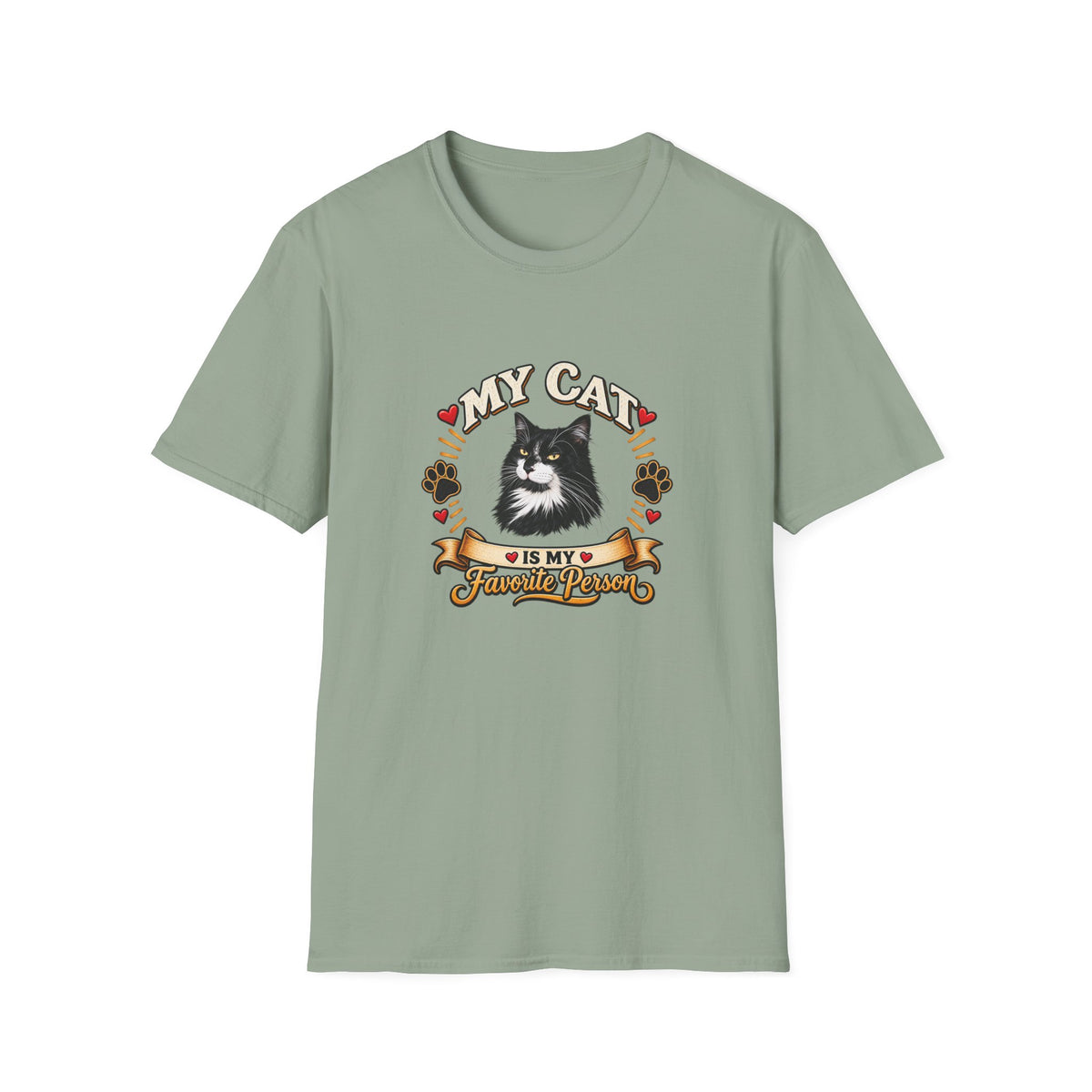SatsandStripes.com My Cat Is My Favorite Person Personalized Softstyle® T-Shirt – Custom Pet Photo Cat Lover Shirt Version 2 Sage