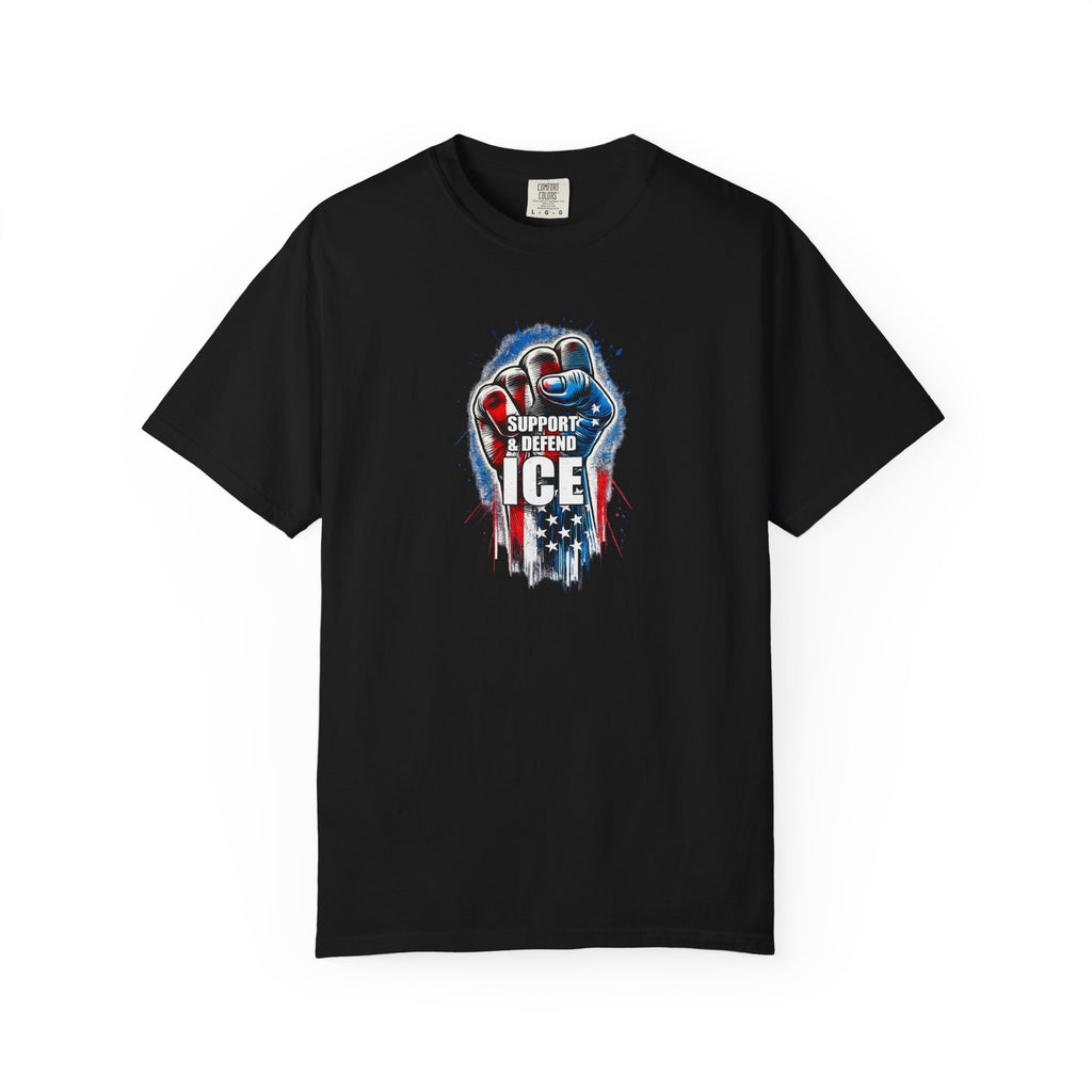 Support & Defend ICE TShirt Patriotic Law Enforcement Shirt Pro ICE Graphic Tee American Flag Fist Shirt 5 colors 100% cotton