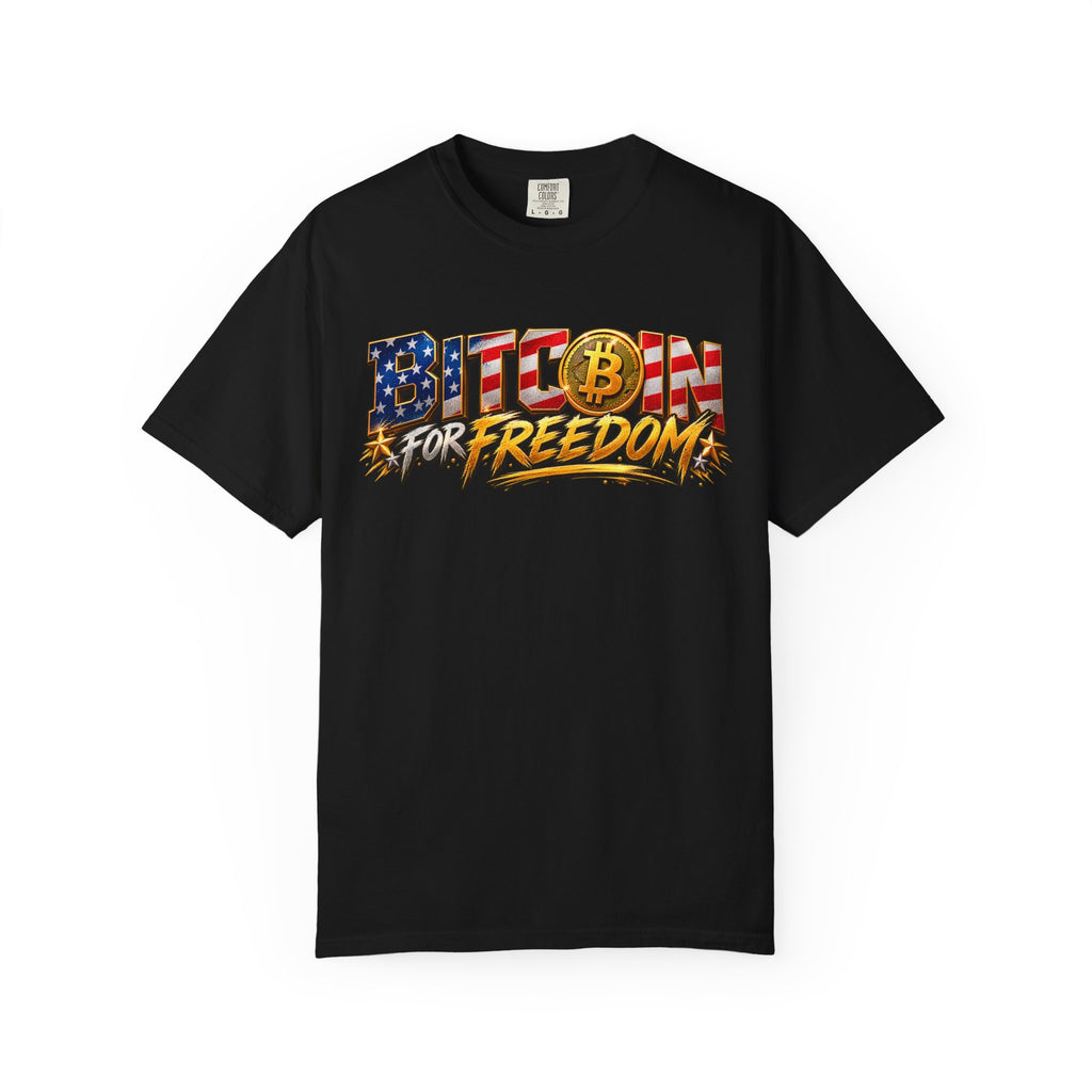 SatsandStripes.com BITCOIN FOR FREEDOM – Patriotic Bitcoin T-Shirt | American Flag Crypto Tee | Freedom & Financial Independence Unisex Shirt Black