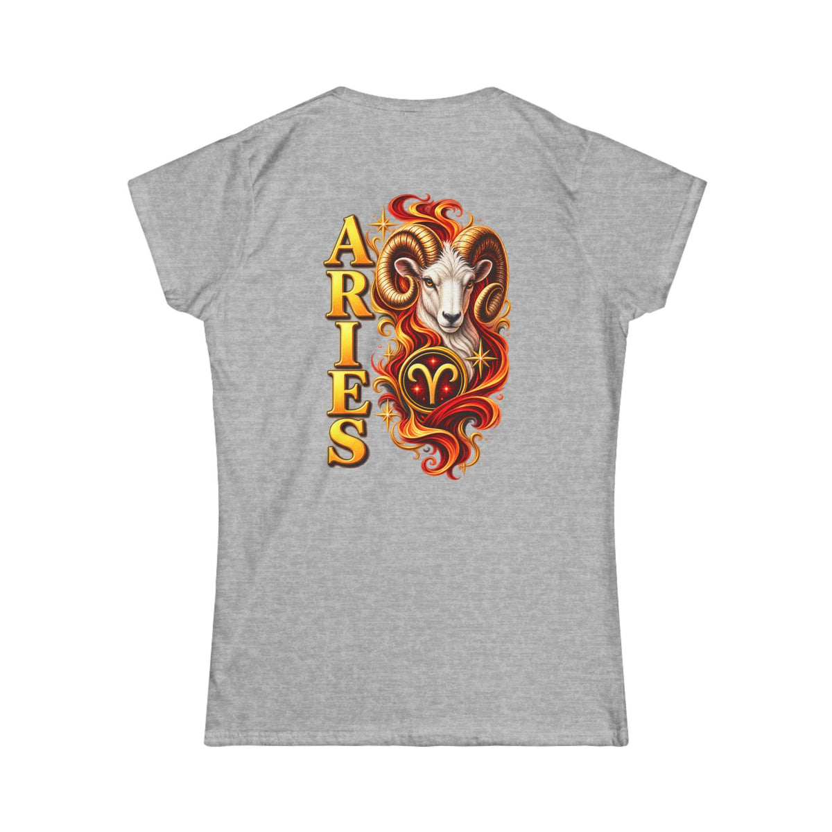 SatsandStripes.com Aries Zodiac Women’s SoftStyle T-Shirt – Bold Ram Back Print Astrology Tee Grey