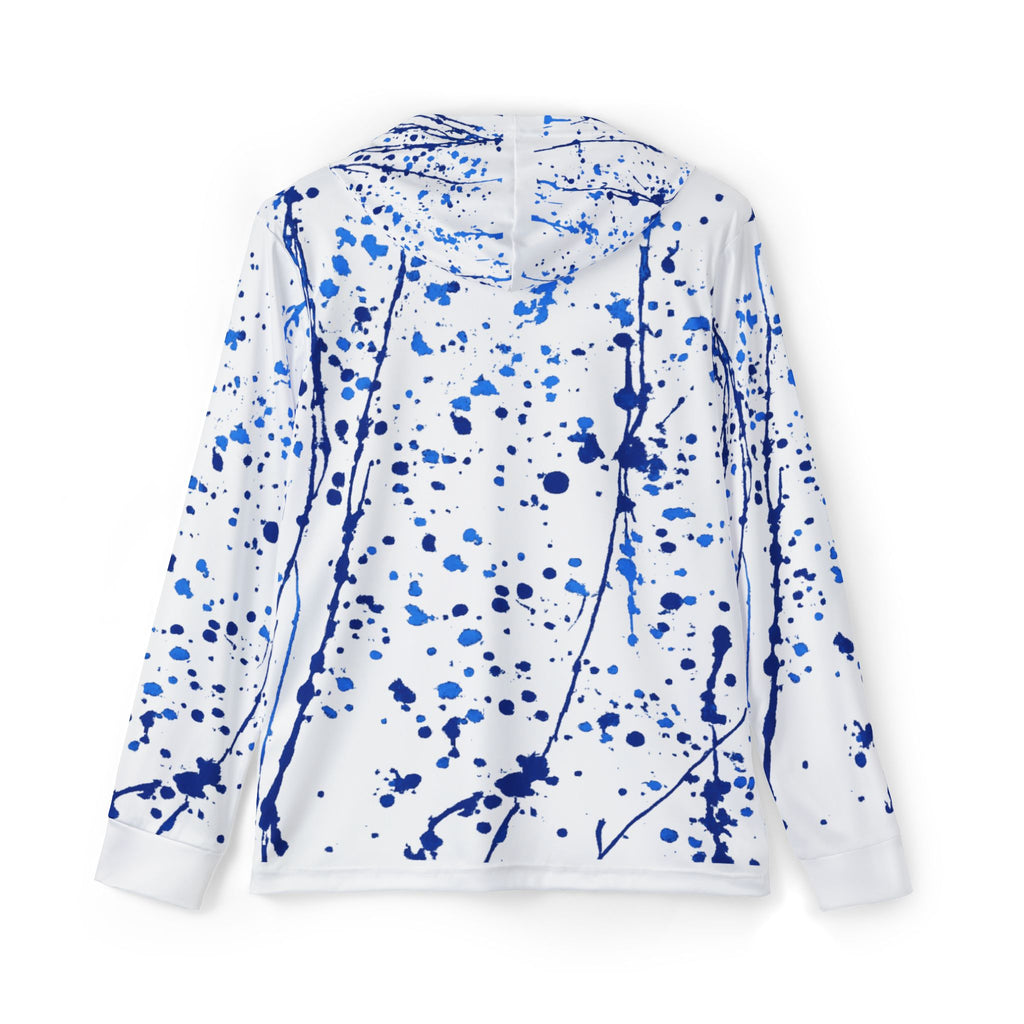 Sats and Stripes Blue Paint Splatter UPF 50+ Performance Men's Sport Hoodie Back View