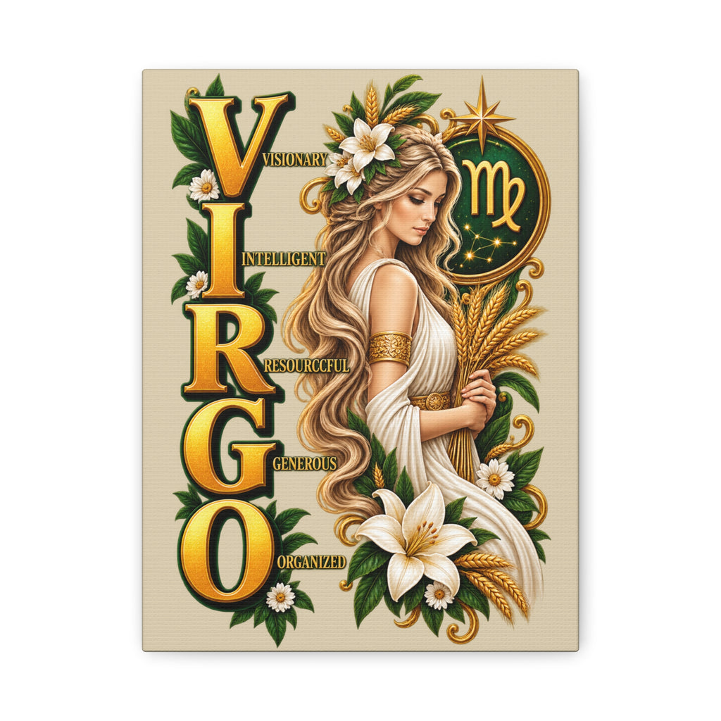 SatsandStripes.com Virgo Zodiac Canvas Wall Art – 9" x 12" Elegant Astrology Décor, Earth Sign Birthday Gift