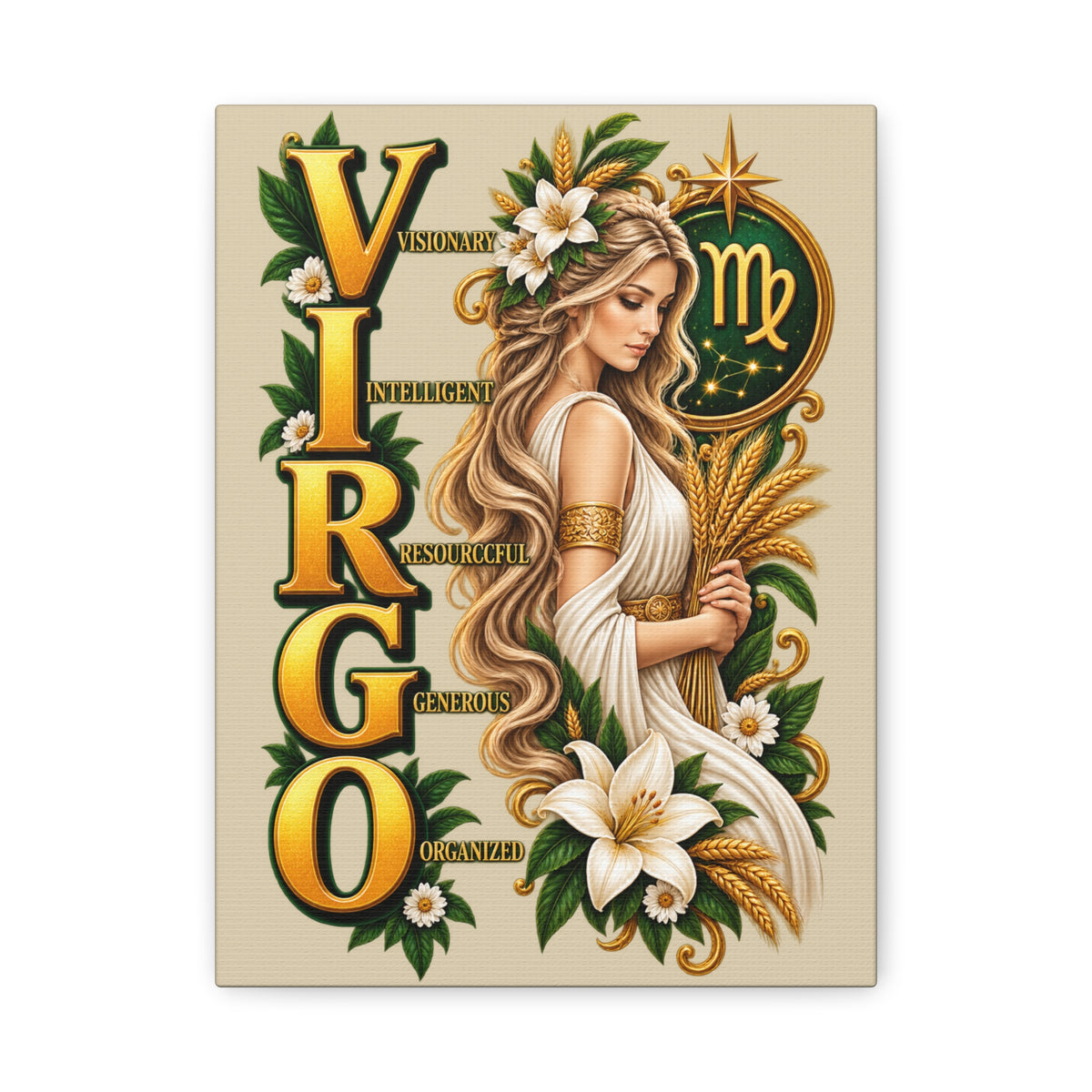 SatsandStripes.com Virgo Zodiac Canvas Wall Art – 9" x 12" Elegant Astrology Décor, Earth Sign Birthday Gift