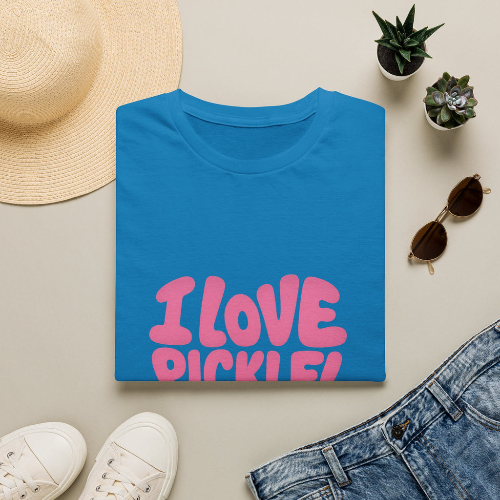 I Love Pickleball Heart Tee Cute Retro Bubble Letters T-Shirt for Pickleball Lovers 5 colors 100% cotton