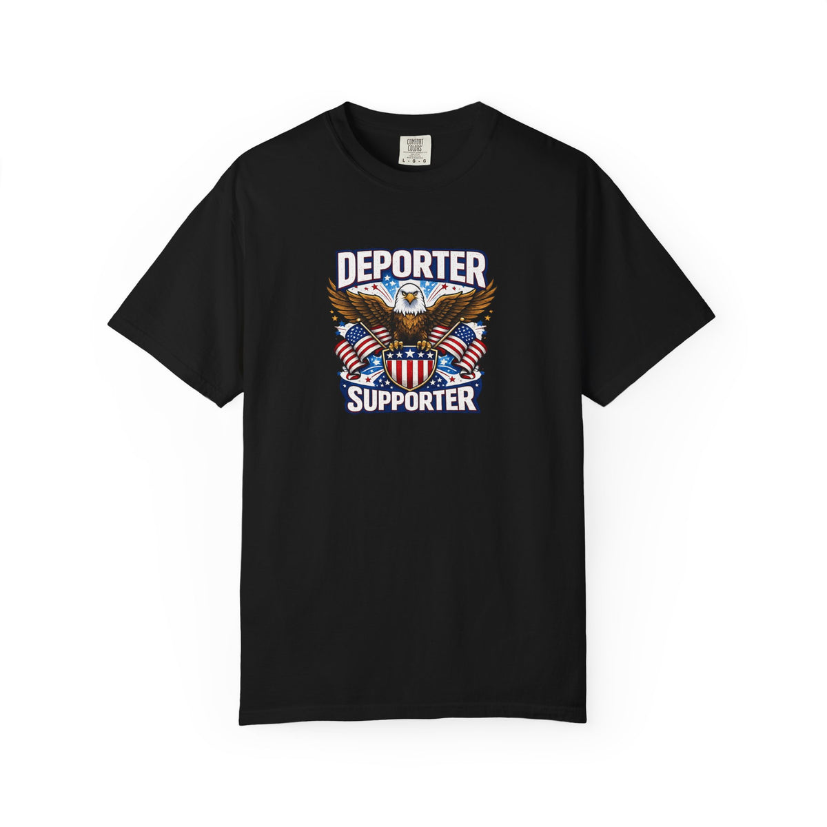 SatsandStripes.com Deporter Supporter Patriotic T-Shirt America First Eagle Tee Pro Border Apparel Gift for Patriots Black