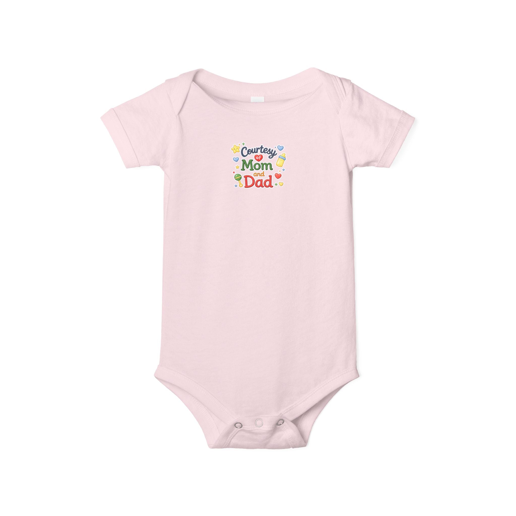 Courtesy of Mom and Dad Baby Onesie Cute Baby Shower Gift Infant Outfit for Boys or Girls Baby Announcement Outfit 7 colors