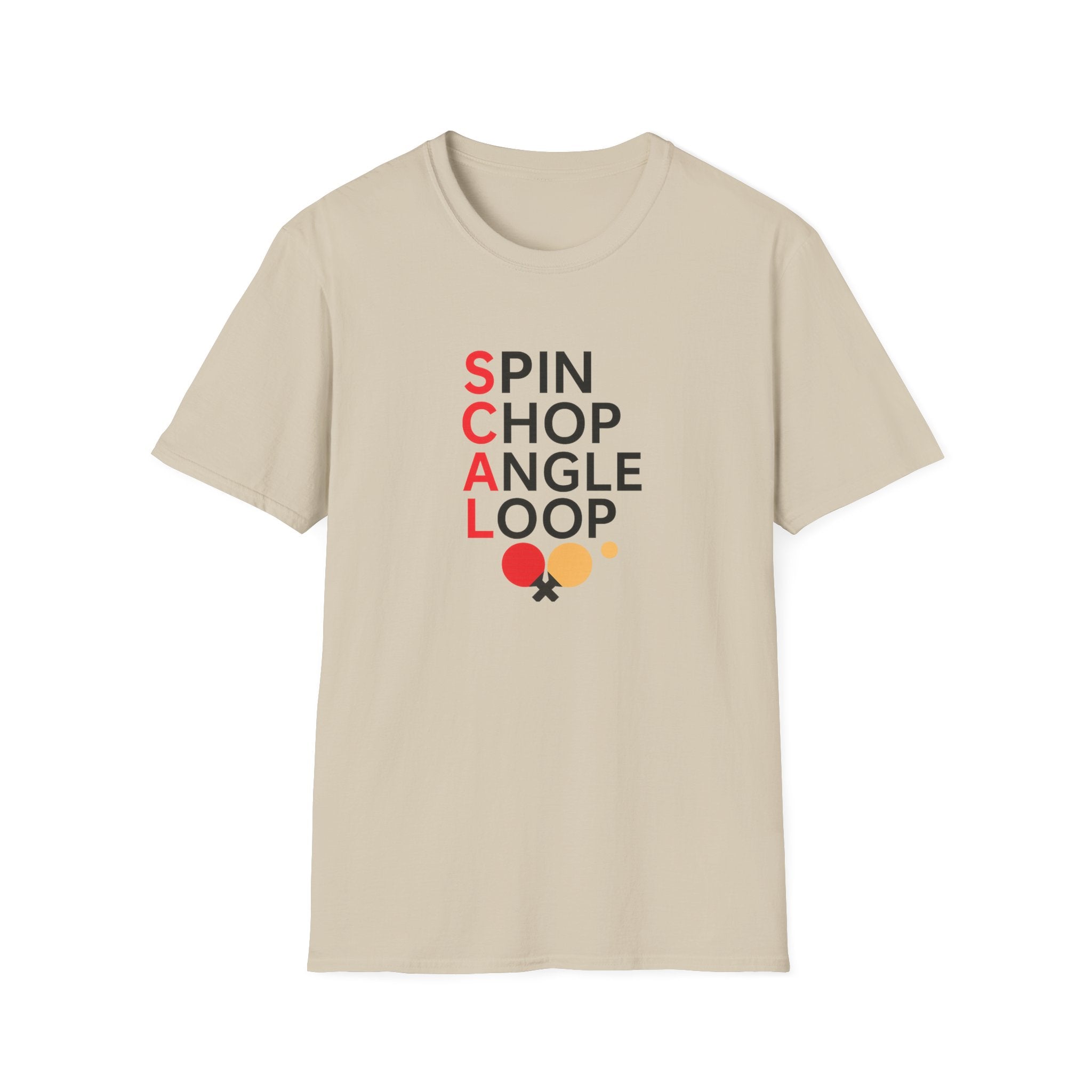 Sats and Stripes Table Tennis Spin, Chop, Angle, Loop T-Shirt Ping Pong Tee for Players Khaki