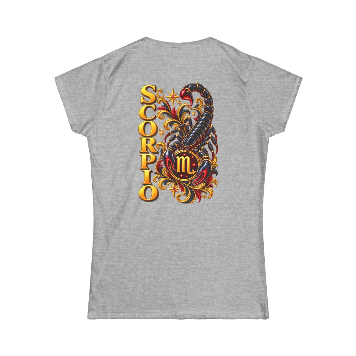 SatsandStripes.com Scorpio Zodiac Women’s SoftStyle T-Shirt – Bold Scorpion Back Print Astrology Tee Grey