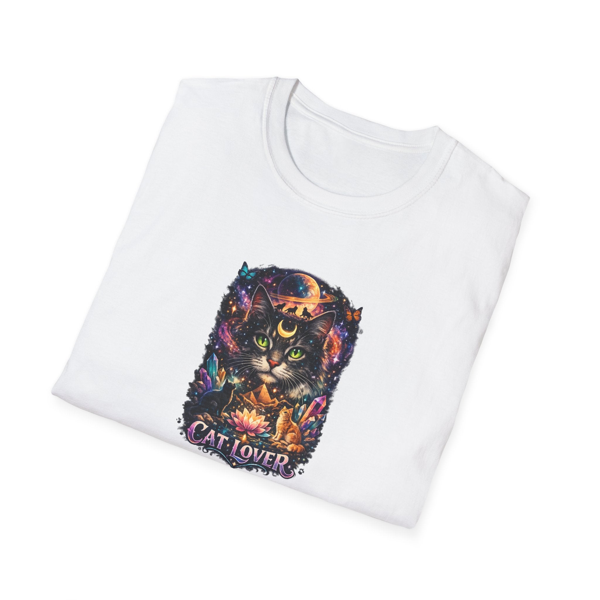 Mystical Cat Lover T-Shirt for Women Cat Mom Shirt Gift for Cat Lovers Boho Fantasy Art Top 7 colors 100% cotton