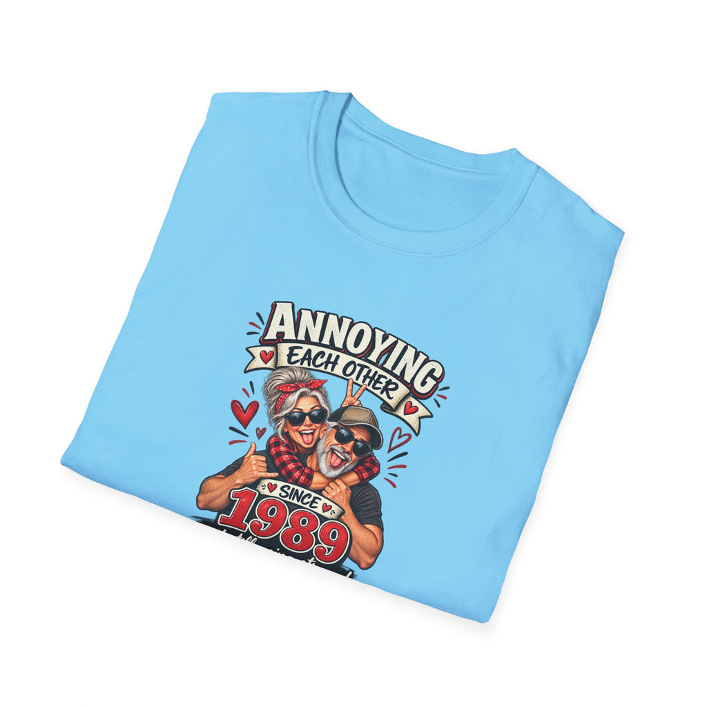 Personalized Annoying Each Other Since [Year] T-Shirt – Funny Couples Anniversary Gift – Custom Year Husband & Wife Tee Sky Blue Folded