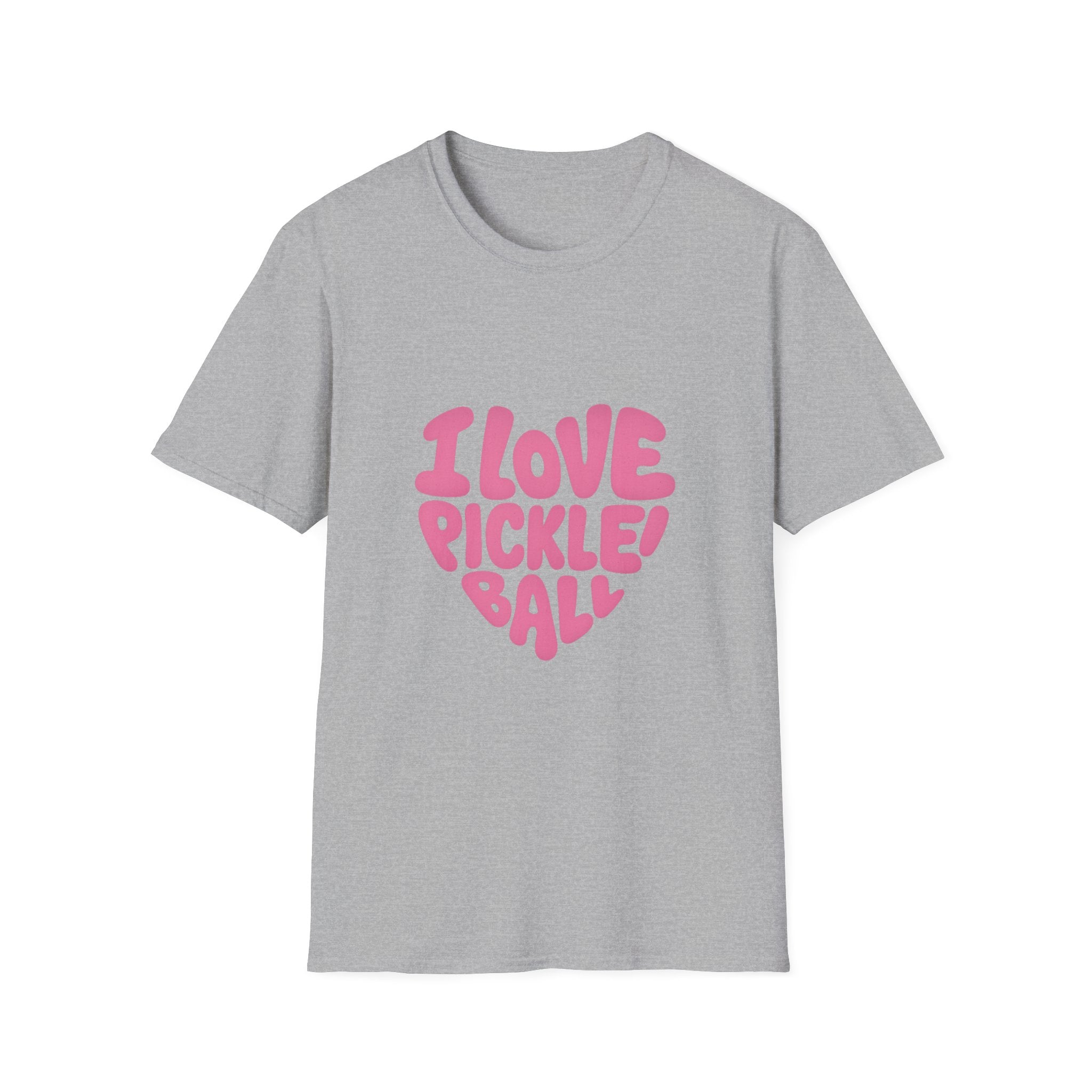 I Love Pickleball Heart Tee Cute Retro Bubble Letters T-Shirt for Pickleball Lovers 5 colors 100% cotton