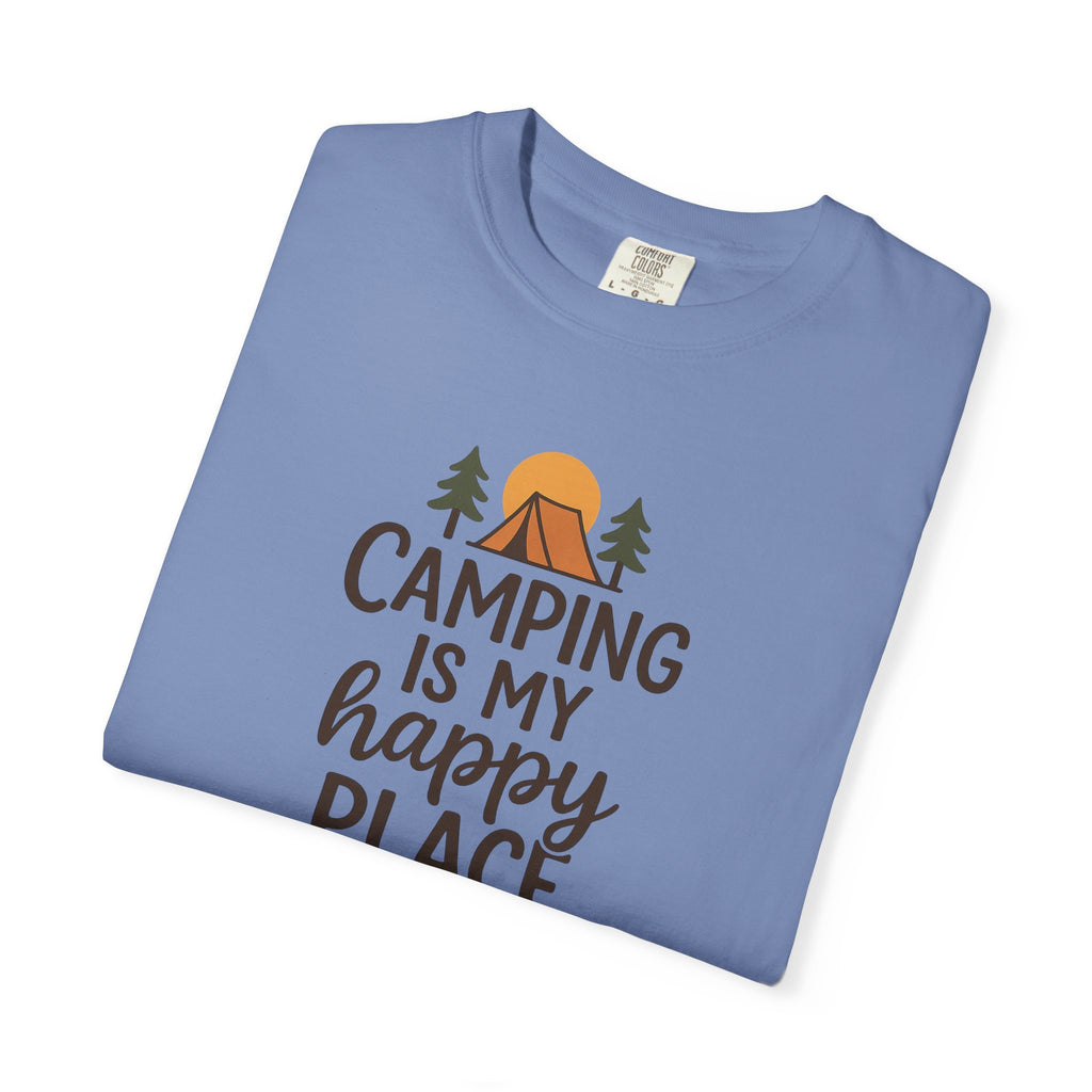 Camping Is My Happy Place T-shirt Camping Graphic Tee, Tent & Campfire Design 5 colors 100% cotton