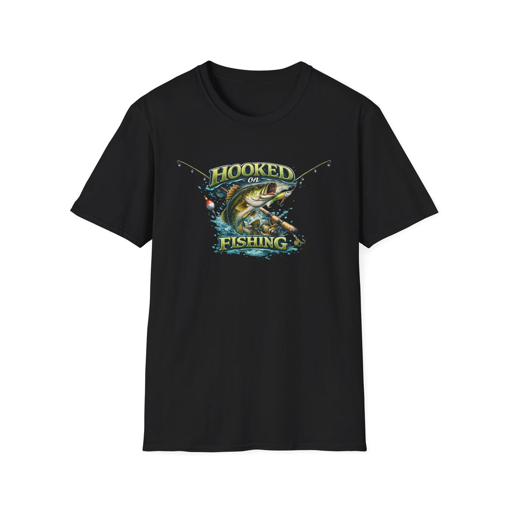 Hooked on Fishing T-Shirt Bass Fishing Graphic Tee for Anglers 8 colors 100% cotton