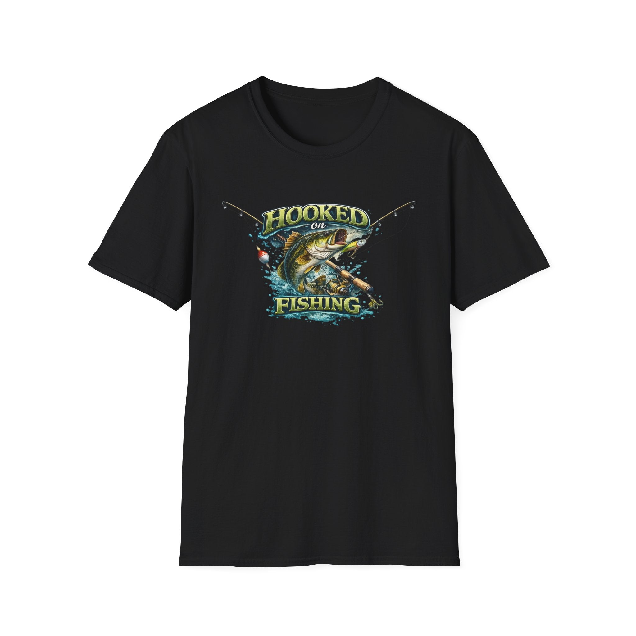 Hooked on Fishing T-Shirt Bass Fishing Graphic Tee for Anglers 8 colors 100% cotton