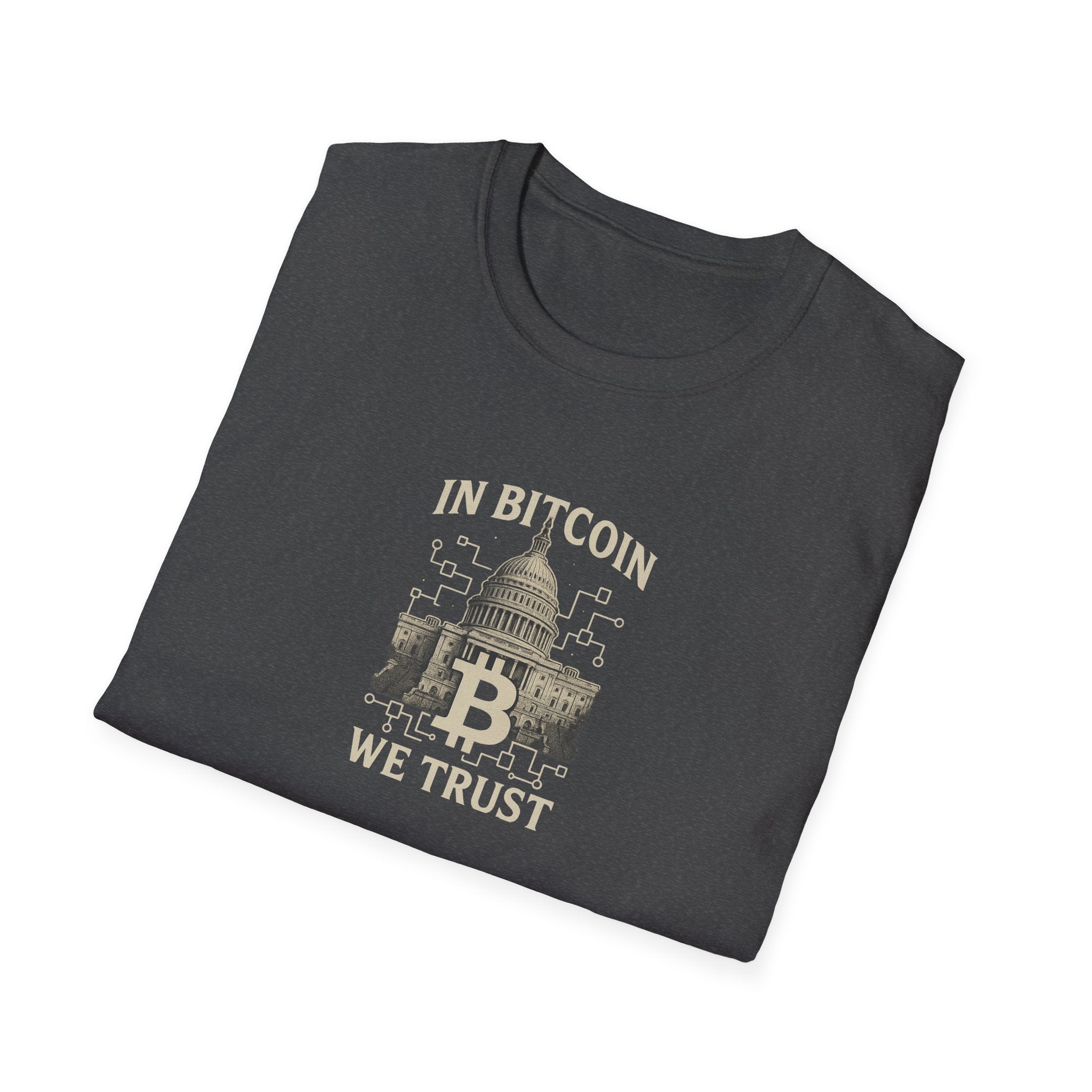 Sats and Stripes In Bitcoin We Trust Political Crypto T-Shirt Capitol Building & Blockchain Graphic Tee Grey Folded