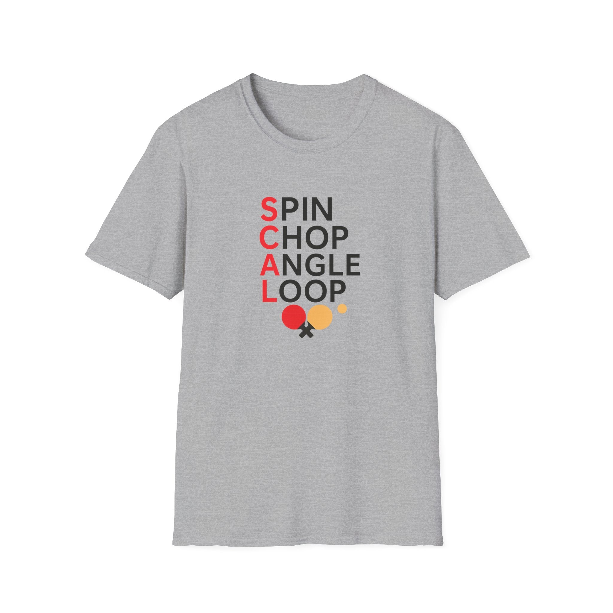 Sats and Stripes Table Tennis Spin, Chop, Angle, Loop T-Shirt Ping Pong Tee for Players Grey
